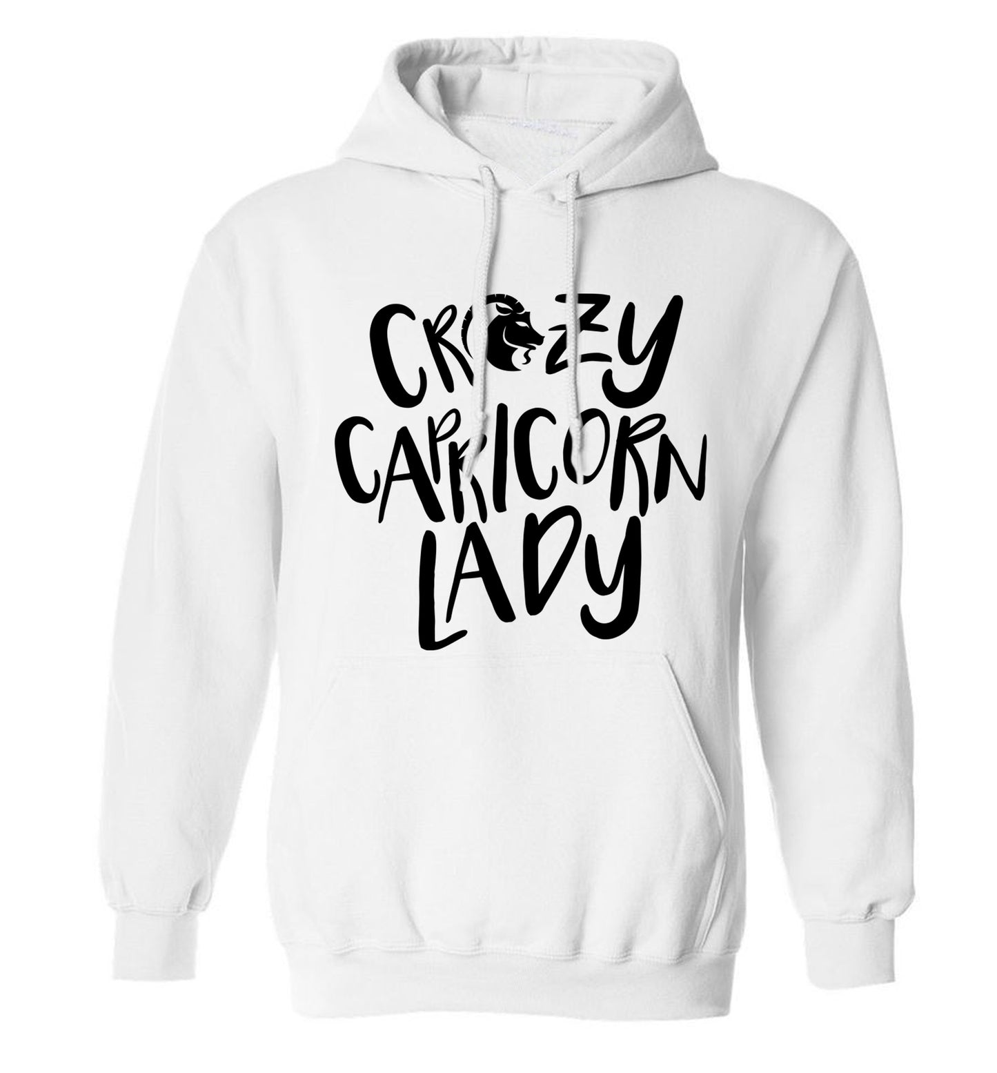 Crazy capricorn lady adults unisex white hoodie 2XL