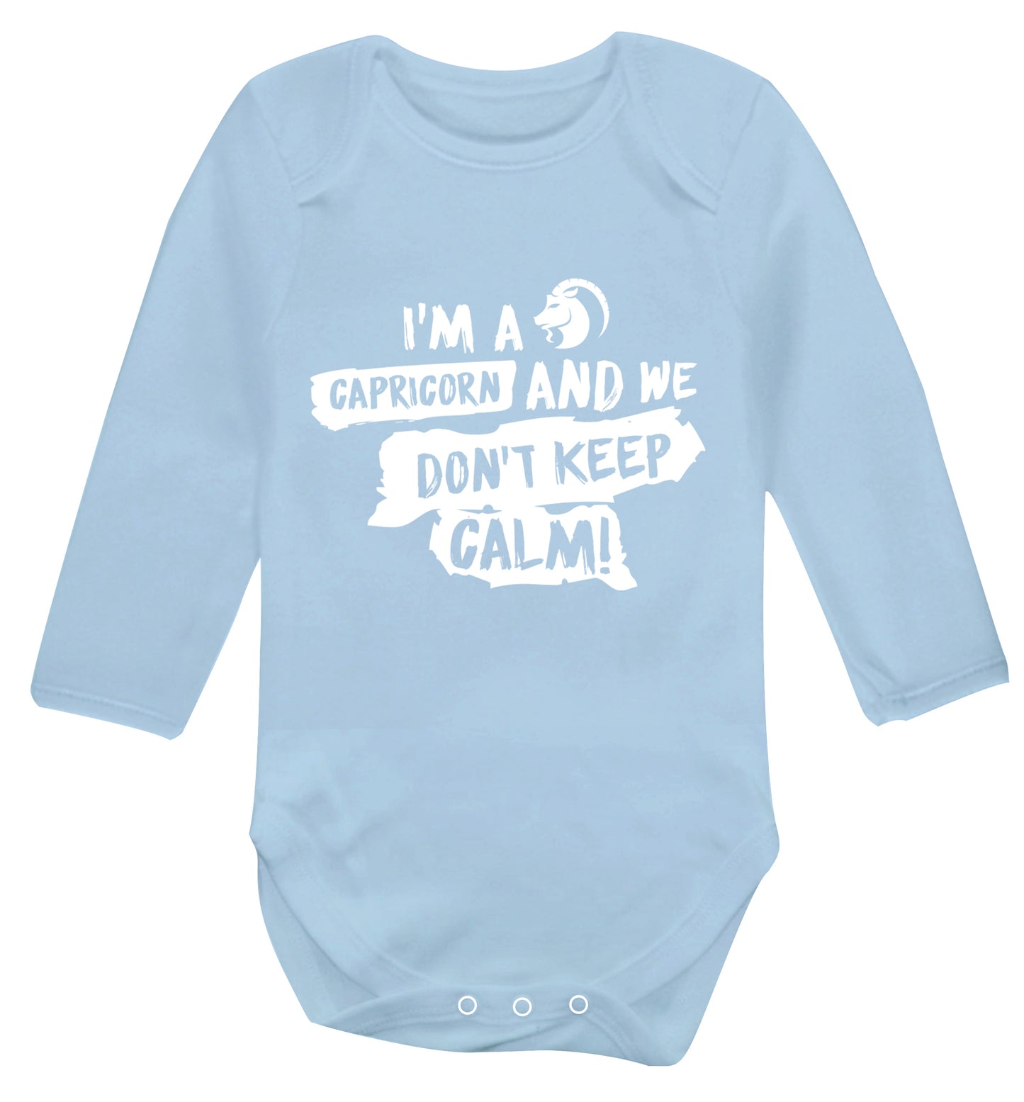 I'm a capricorn and we don't keep calm Baby Vest long sleeved pale blue 6-12 months