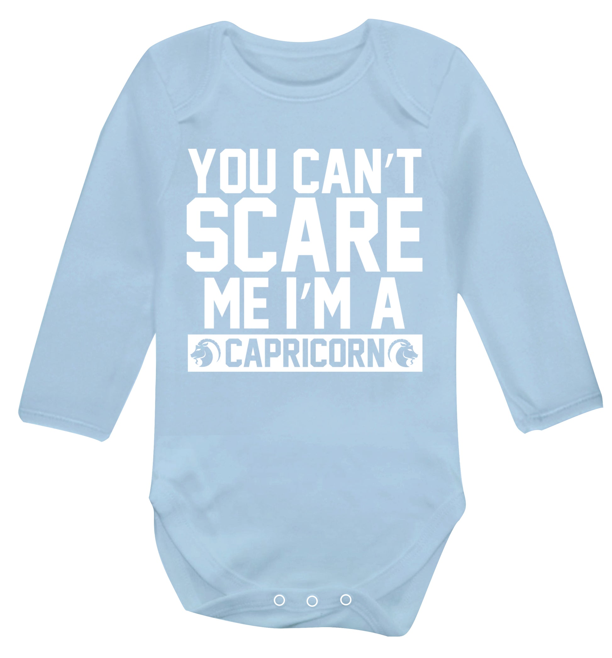 You can't scare me I'm a capricorn Baby Vest long sleeved pale blue 6-12 months