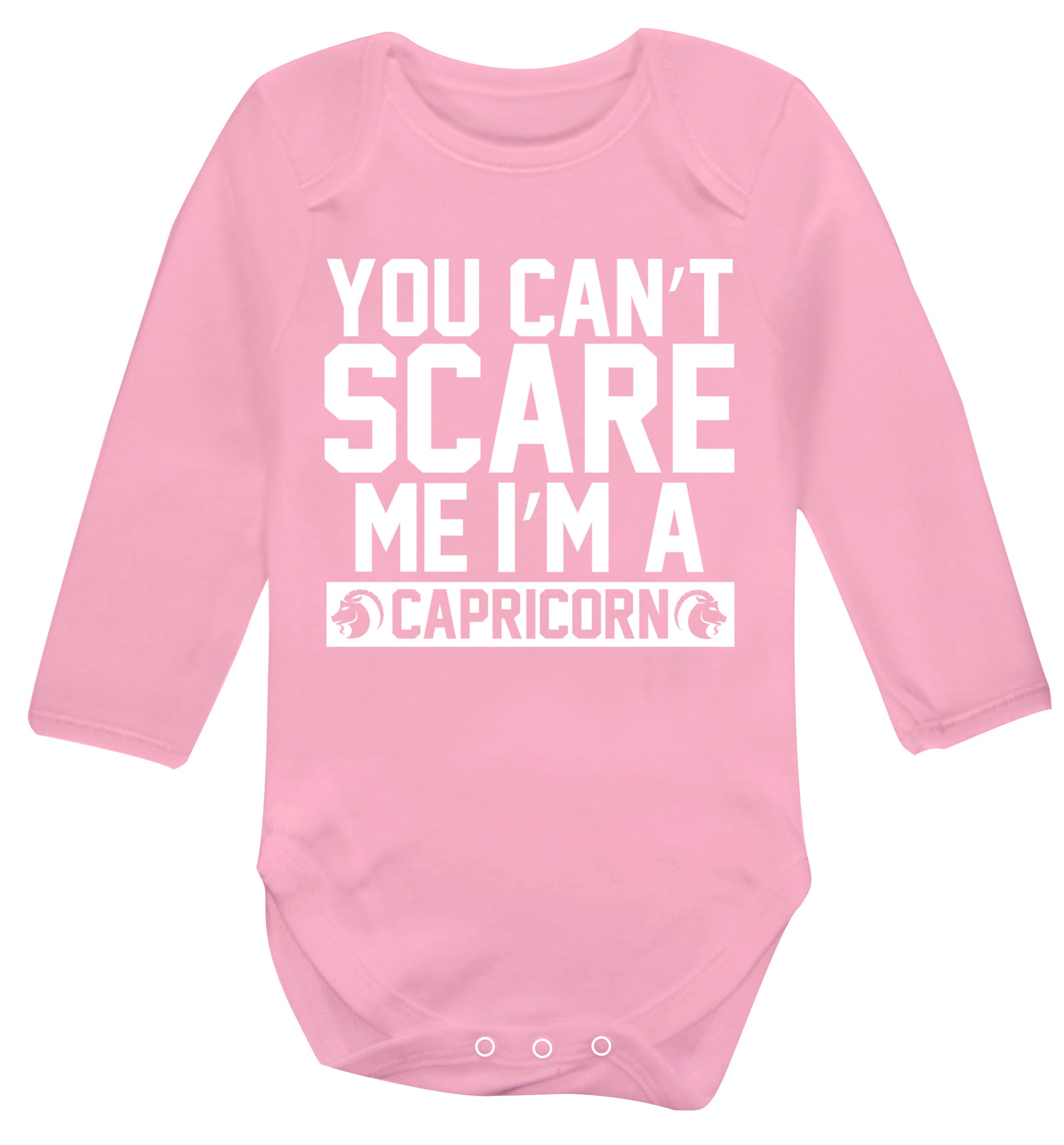 You can't scare me I'm a capricorn Baby Vest long sleeved pale pink 6-12 months