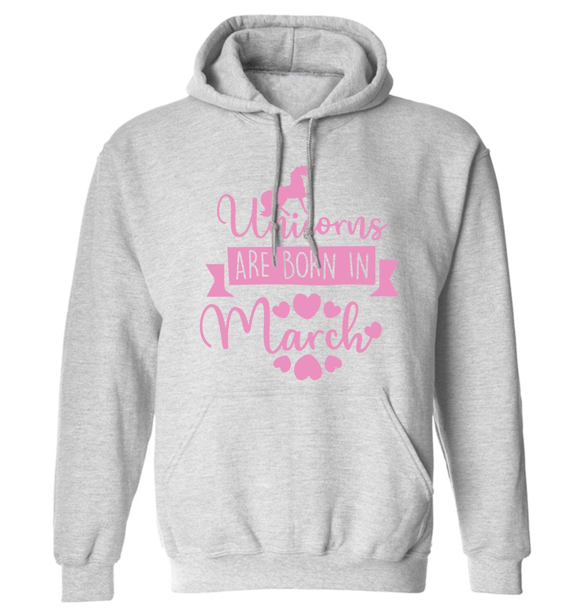 Unicorns are born in March adults unisex grey hoodie 2XL