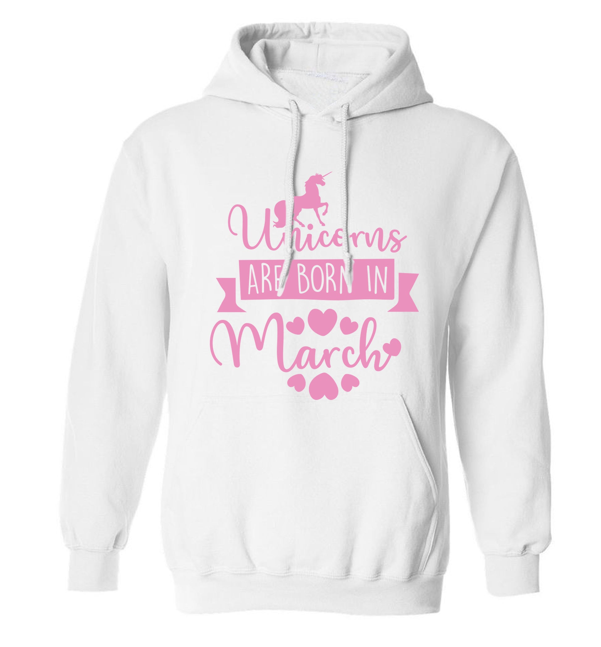 Unicorns are born in March adults unisex white hoodie 2XL