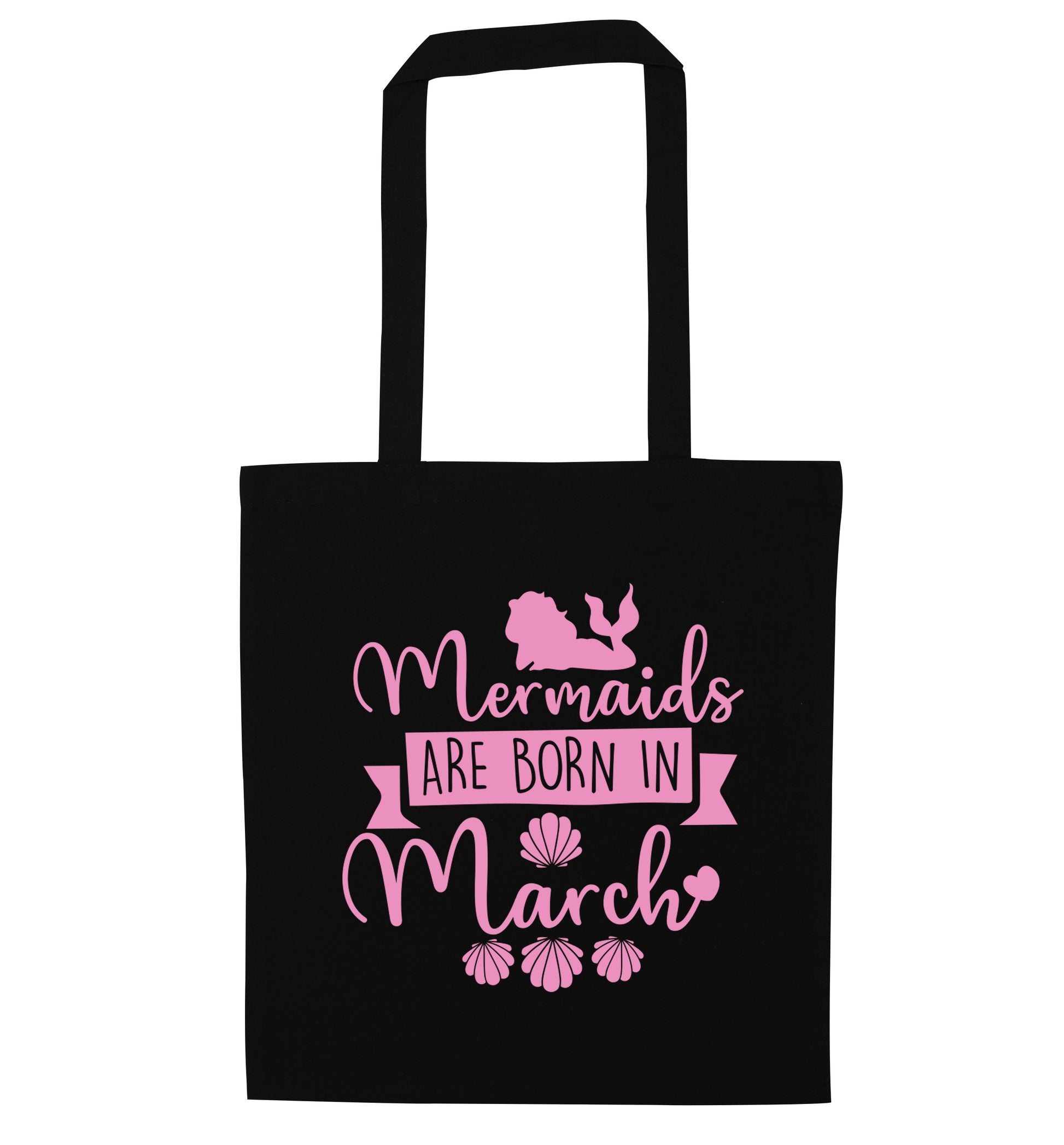 Mermaids are born in March black tote bag