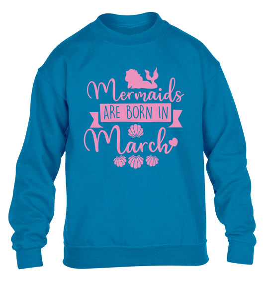 Mermaids are born in March children's blue sweater 12-13 Years