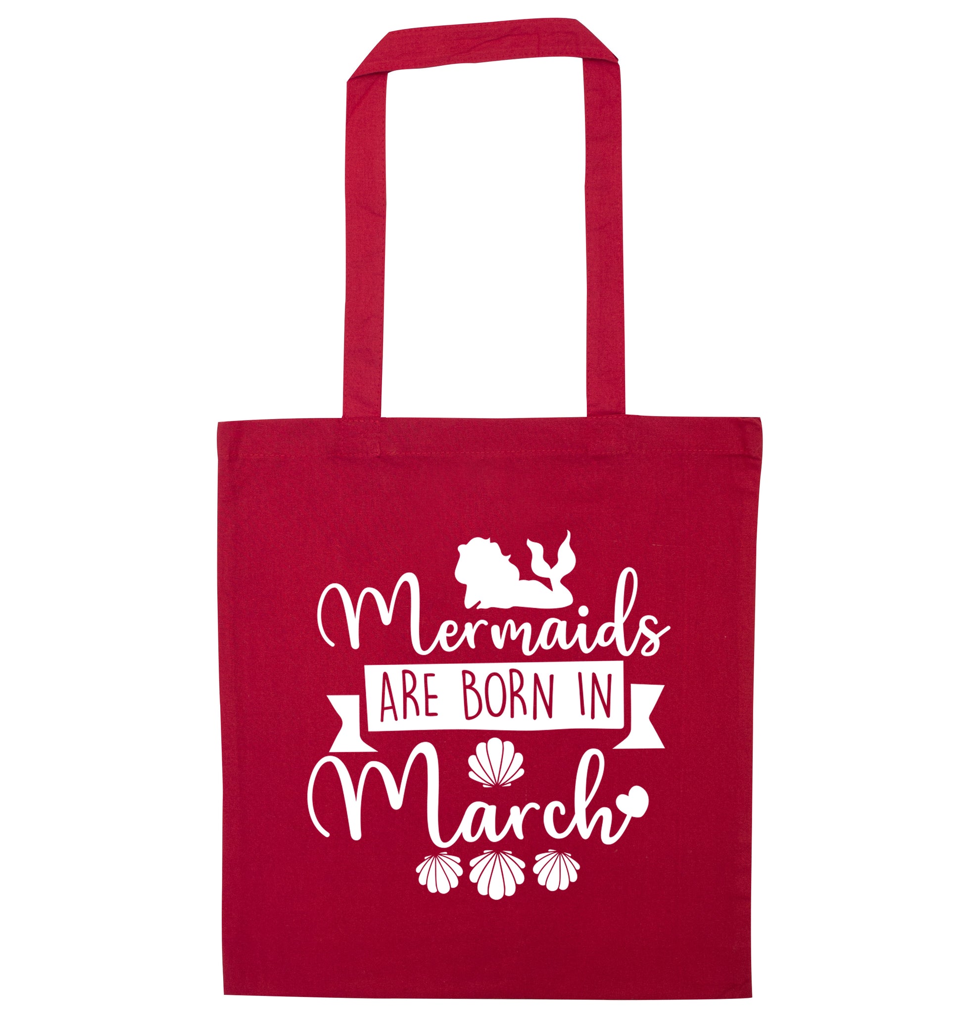 Mermaids are born in March red tote bag