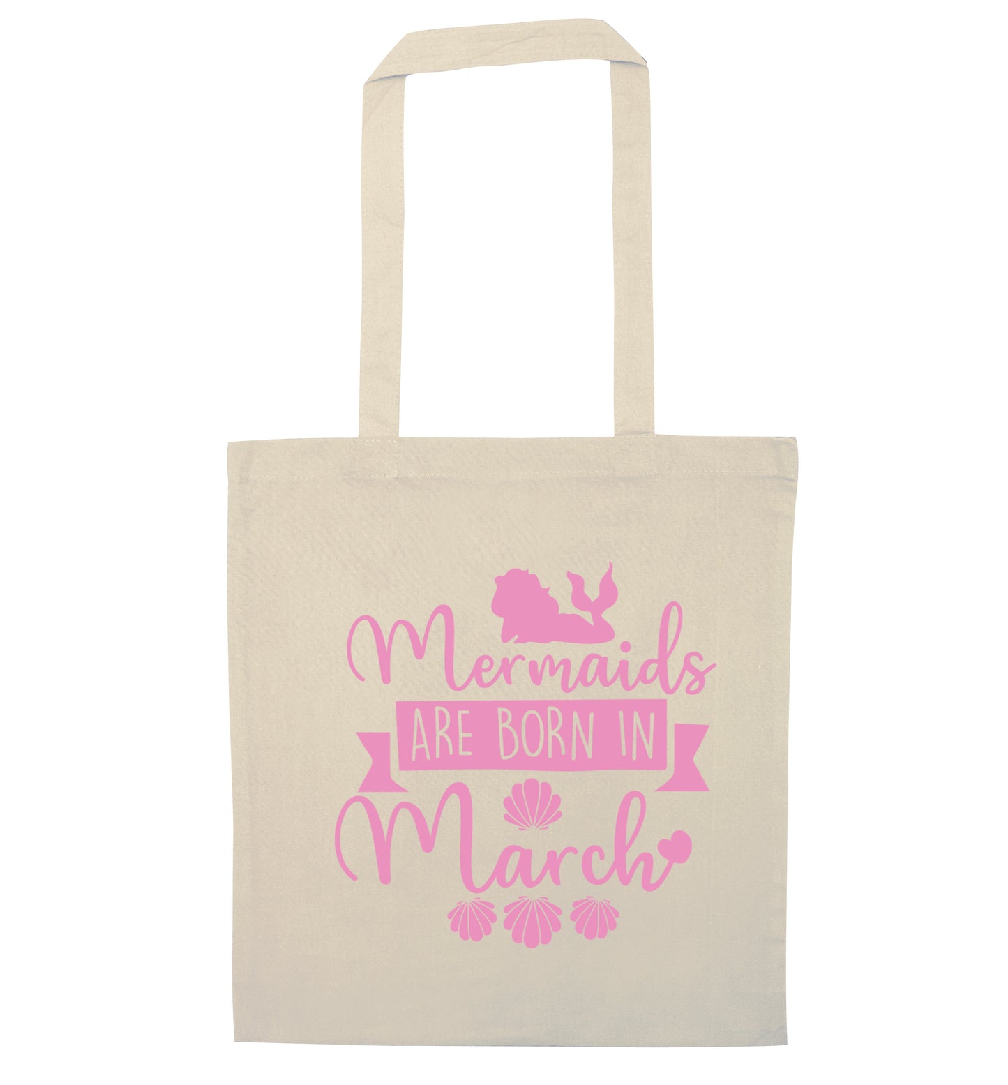 Mermaids are born in March natural tote bag