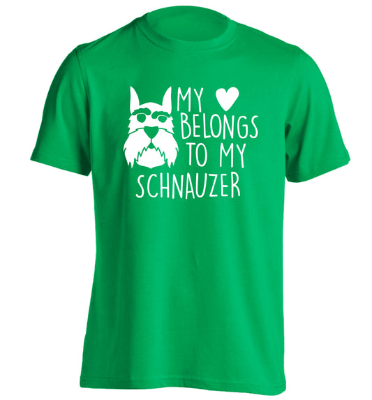 My heart belongs to my schnauzer adults unisex green Tshirt 2XL