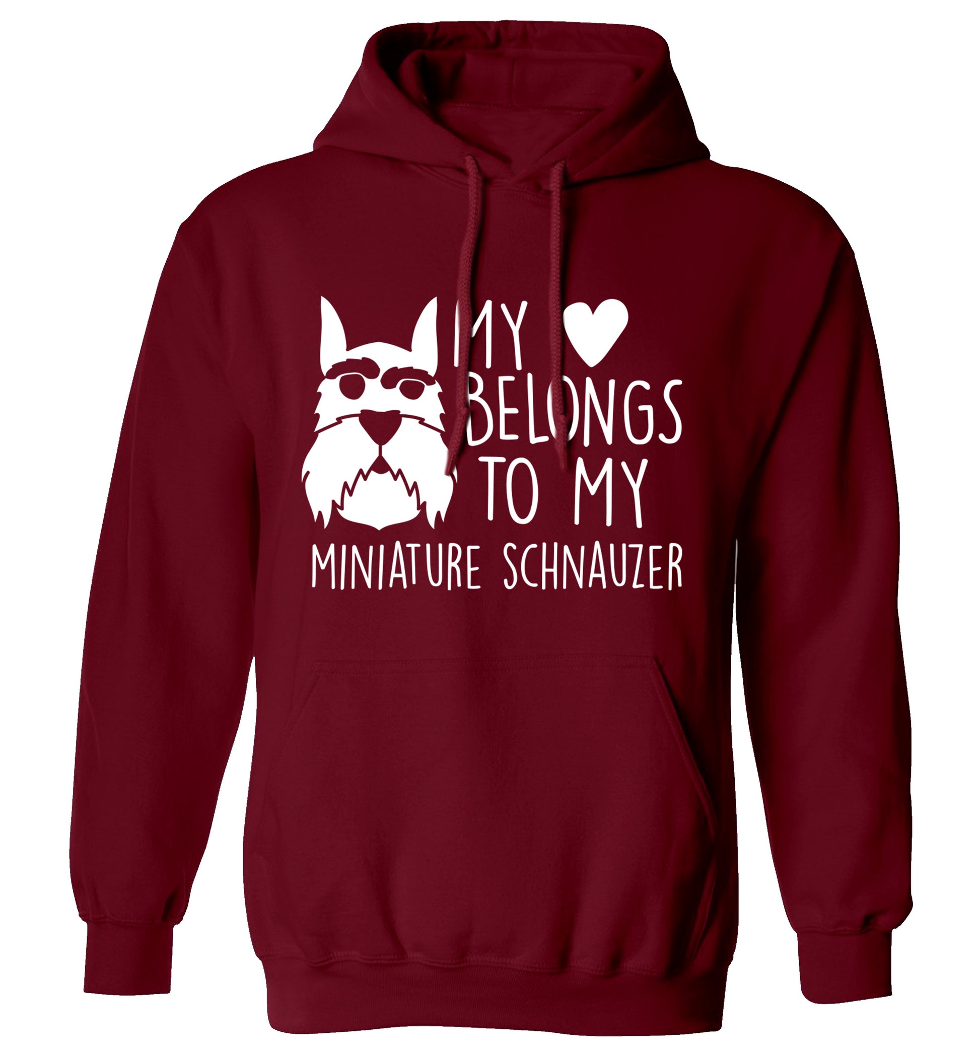 My heart belongs to my miniature schnauzer adults unisex maroon hoodie 2XL
