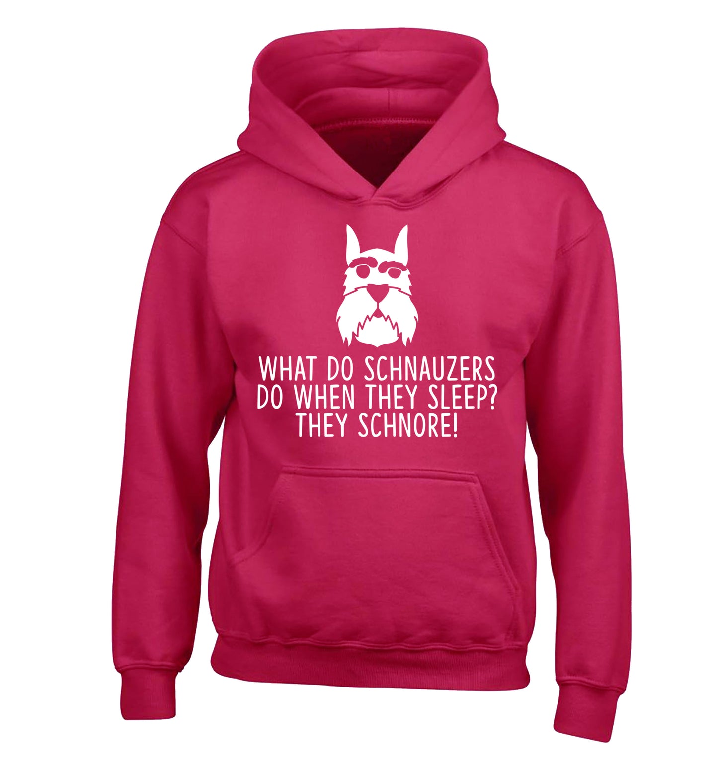What do schnauzers do when they sleep? Schnore! children's pink hoodie 12-13 Years