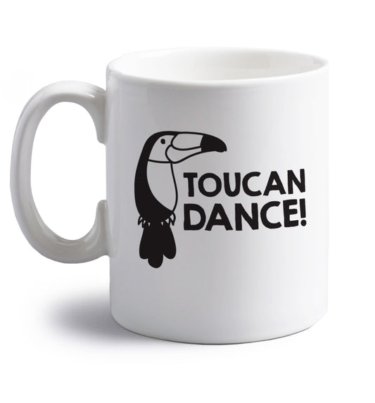 Toucan dance right handed white ceramic mug 