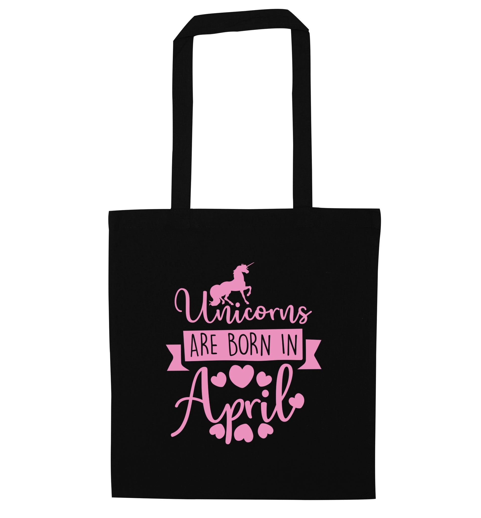 Unicorns are born in April black tote bag