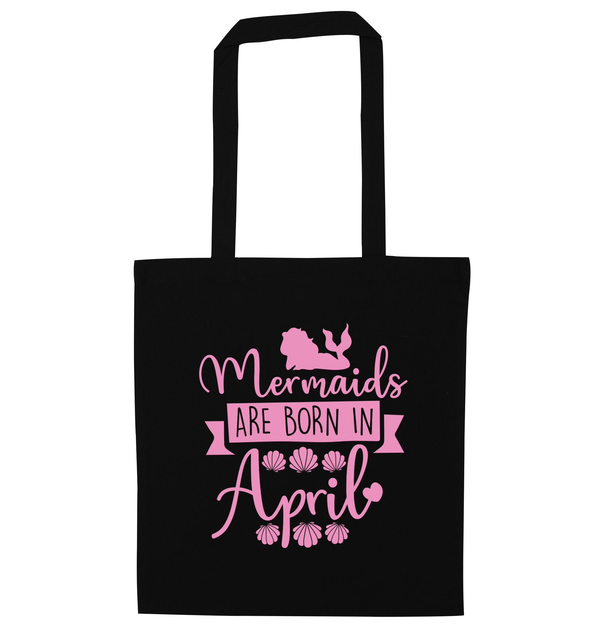 Mermaids are born in April black tote bag