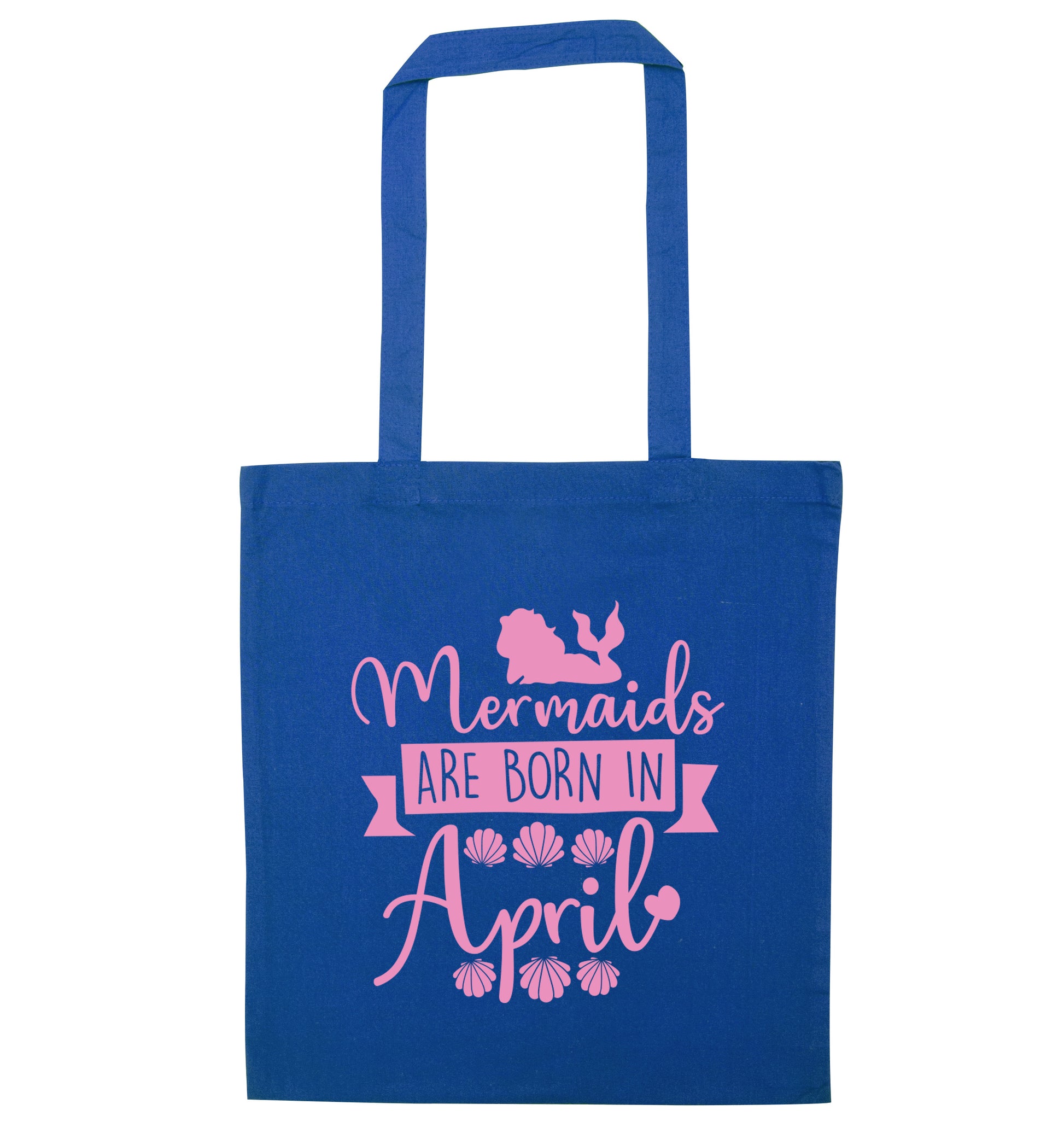 Mermaids are born in April blue tote bag