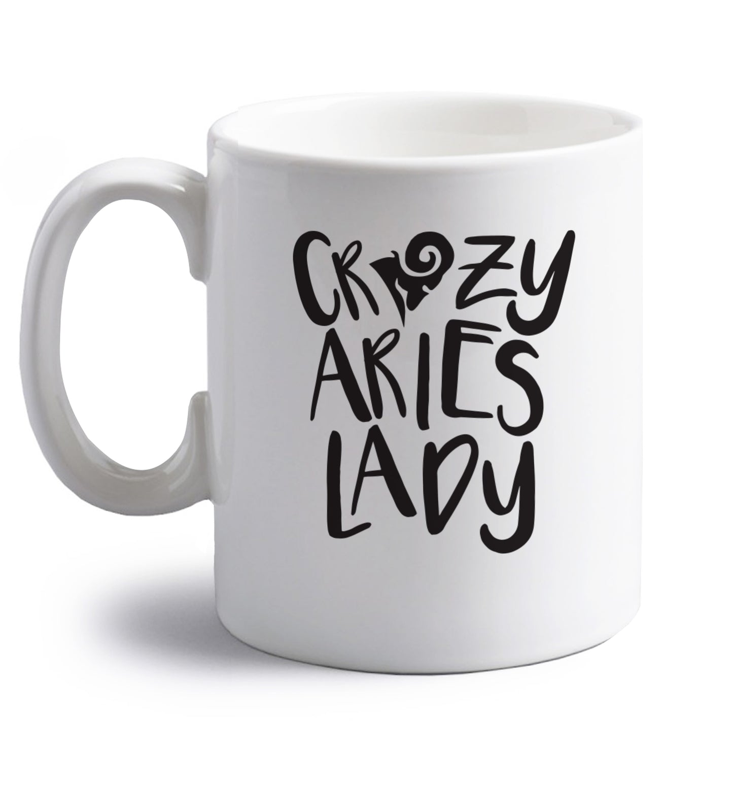 Crazy aries lady right handed white ceramic mug 