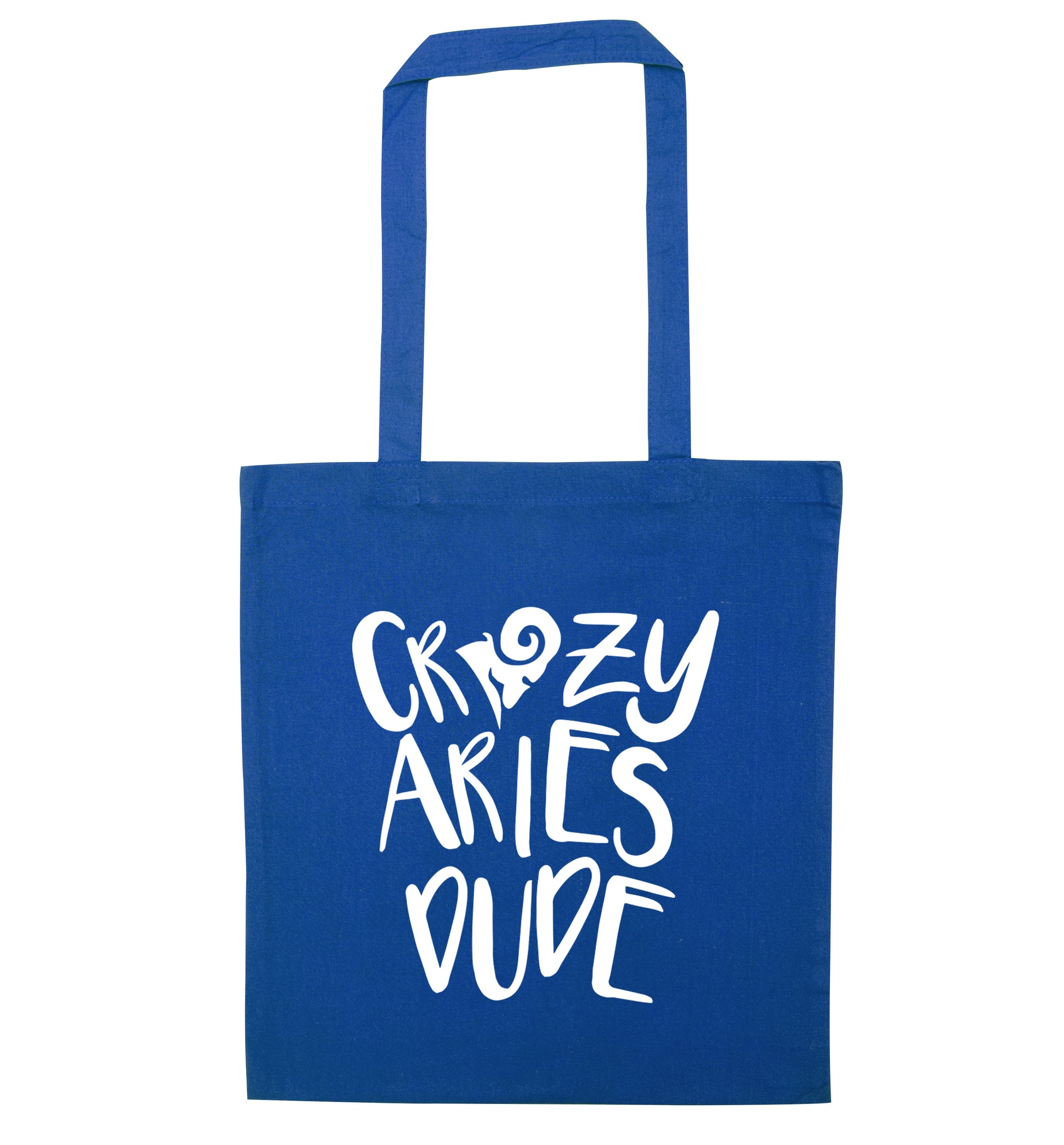 Crazy aries dude blue tote bag
