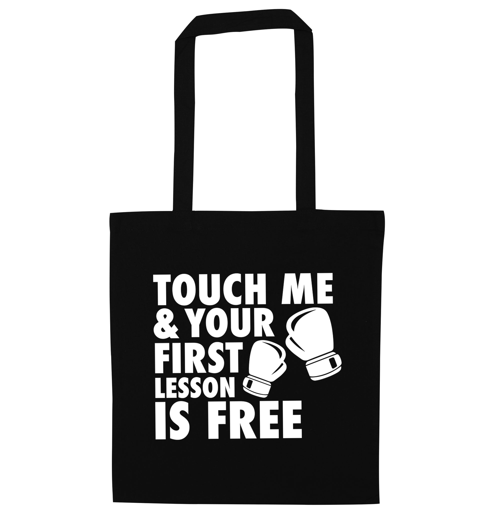 Touch me and your First Lesson is Free  black tote bag