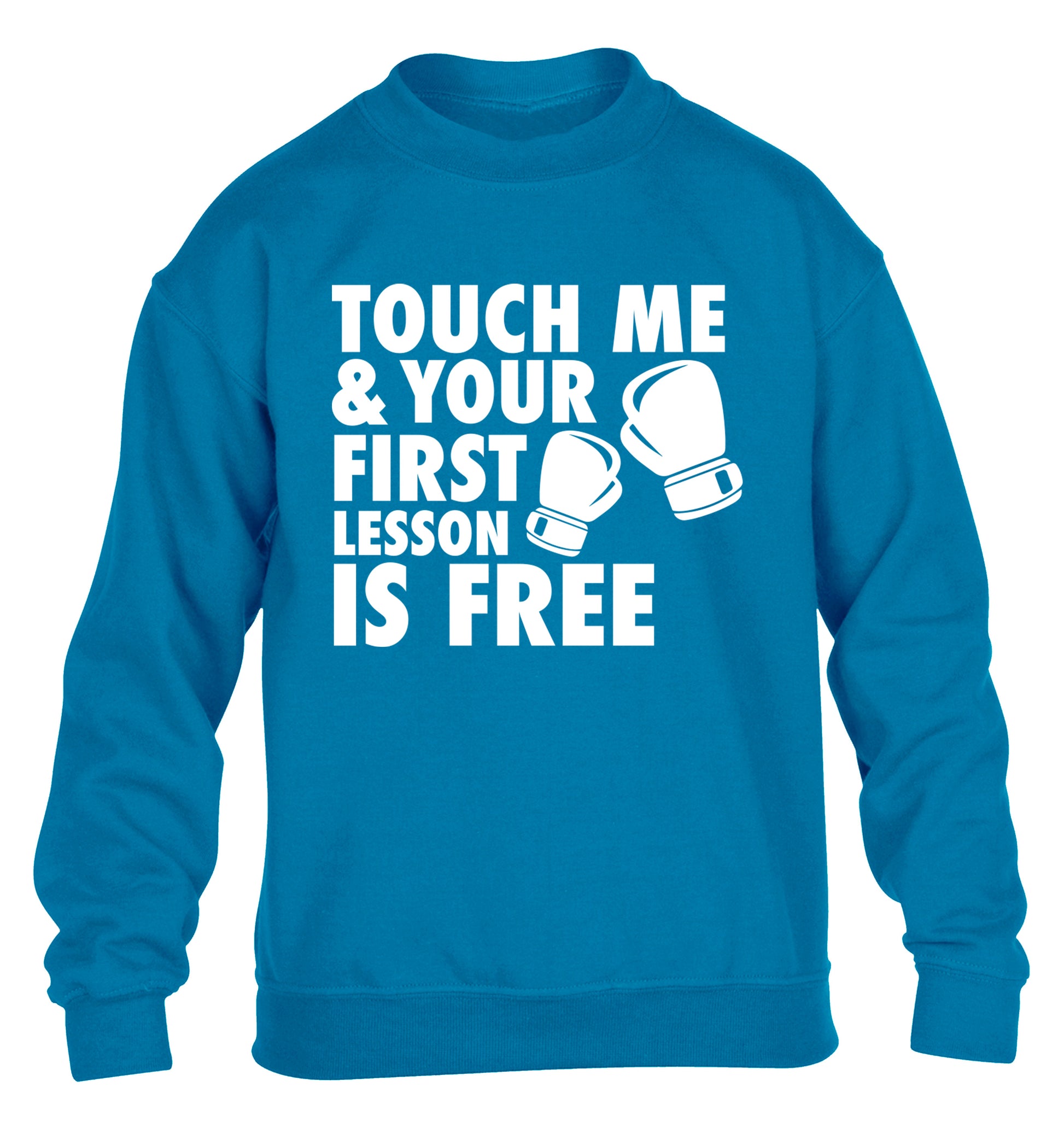 Touch me and your First Lesson is Free  children's blue sweater 12-13 Years
