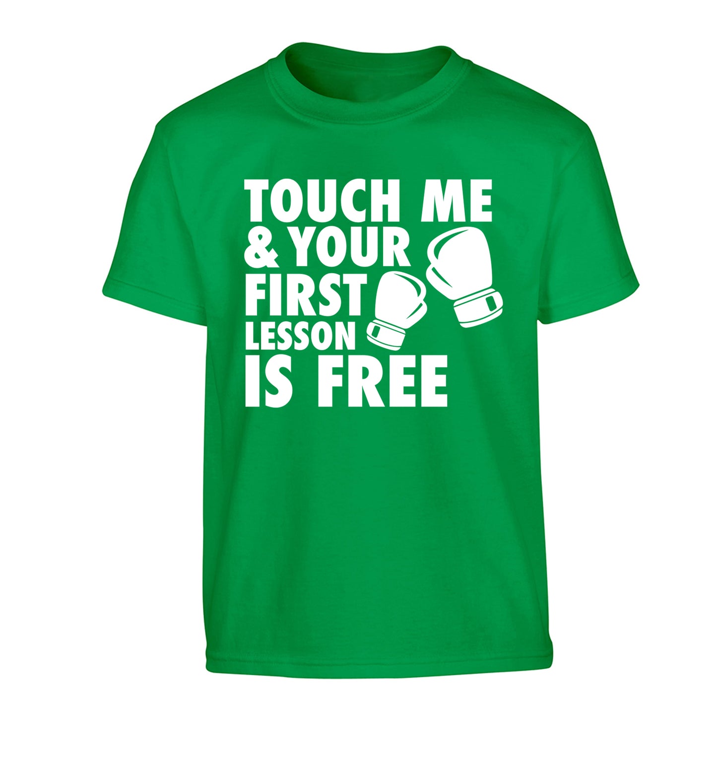 Touch me and your First Lesson is Free  Children's green Tshirt 12-13 Years