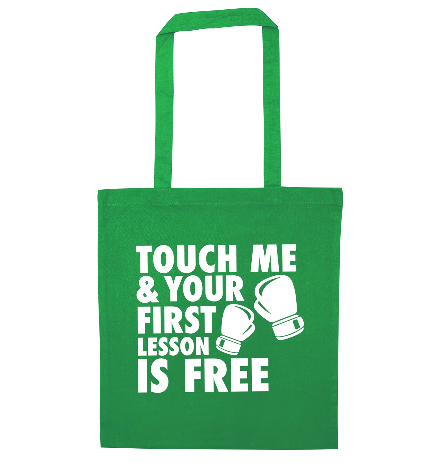 Touch me and your First Lesson is Free  green tote bag