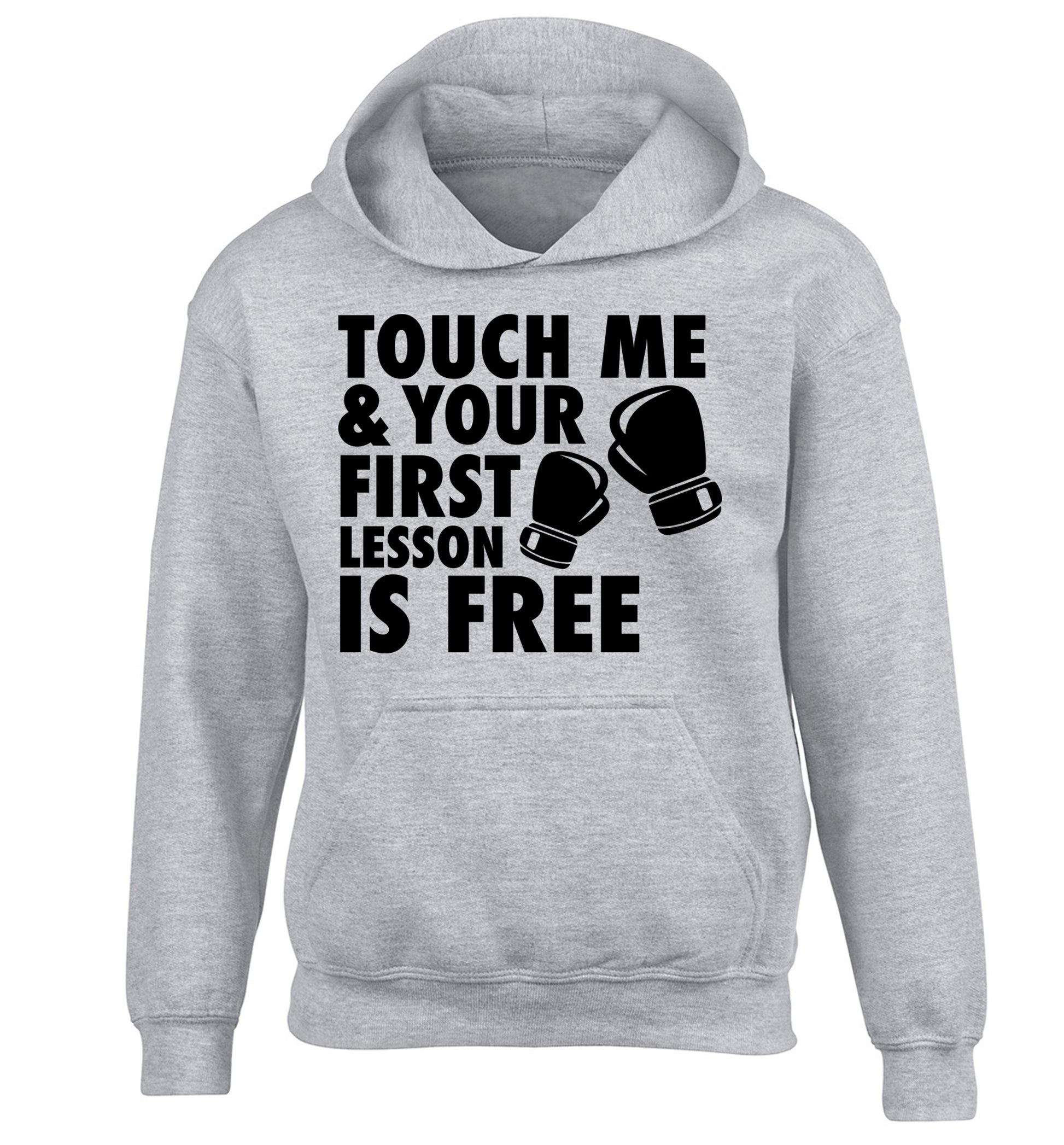 Touch me and your First Lesson is Free  children's grey hoodie 12-13 Years