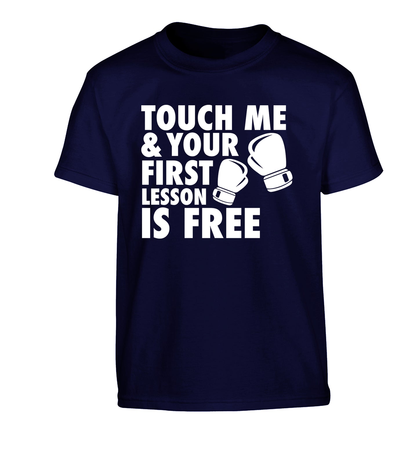 Touch me and your First Lesson is Free  Children's navy Tshirt 12-13 Years