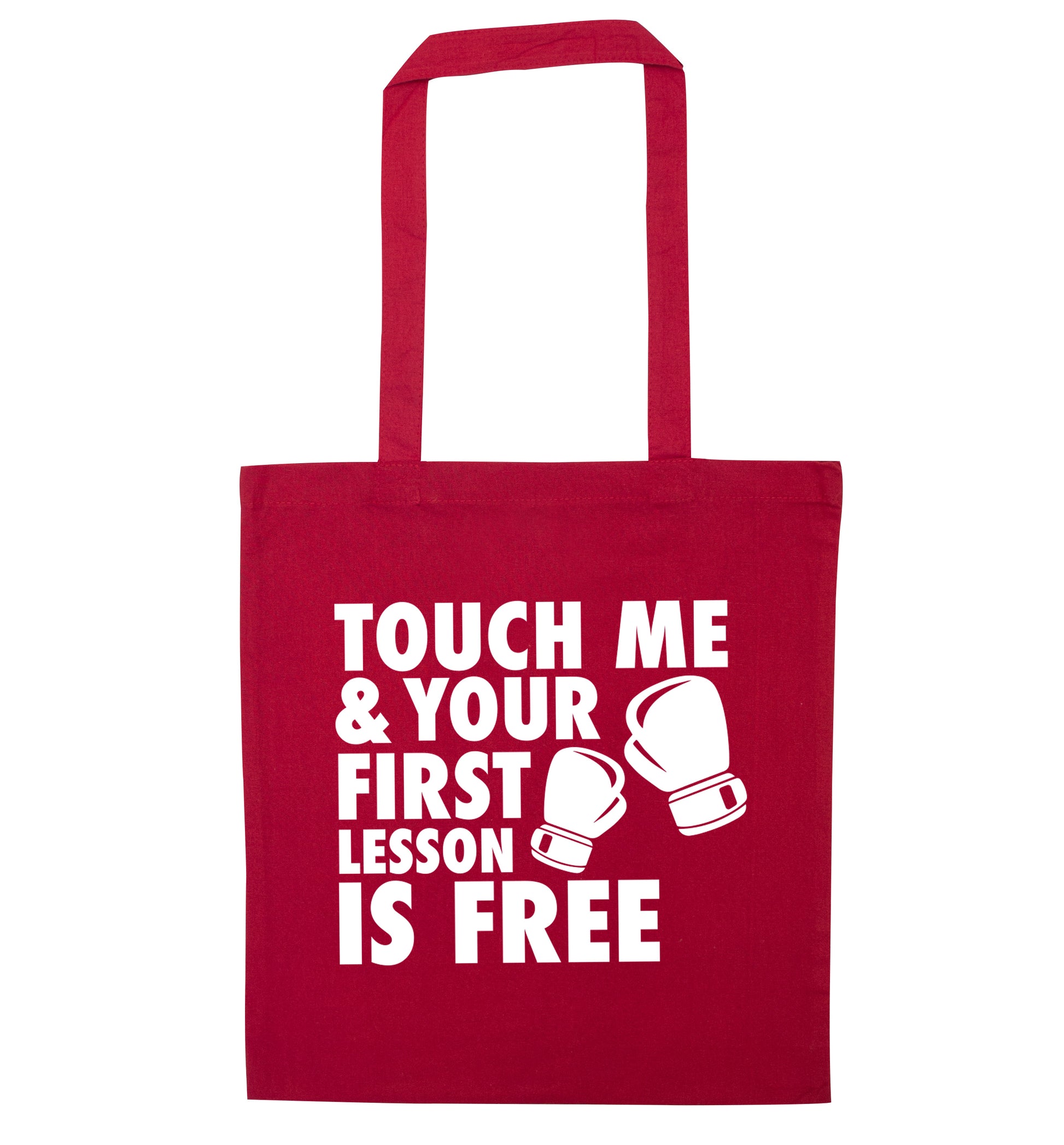 Touch me and your First Lesson is Free  red tote bag