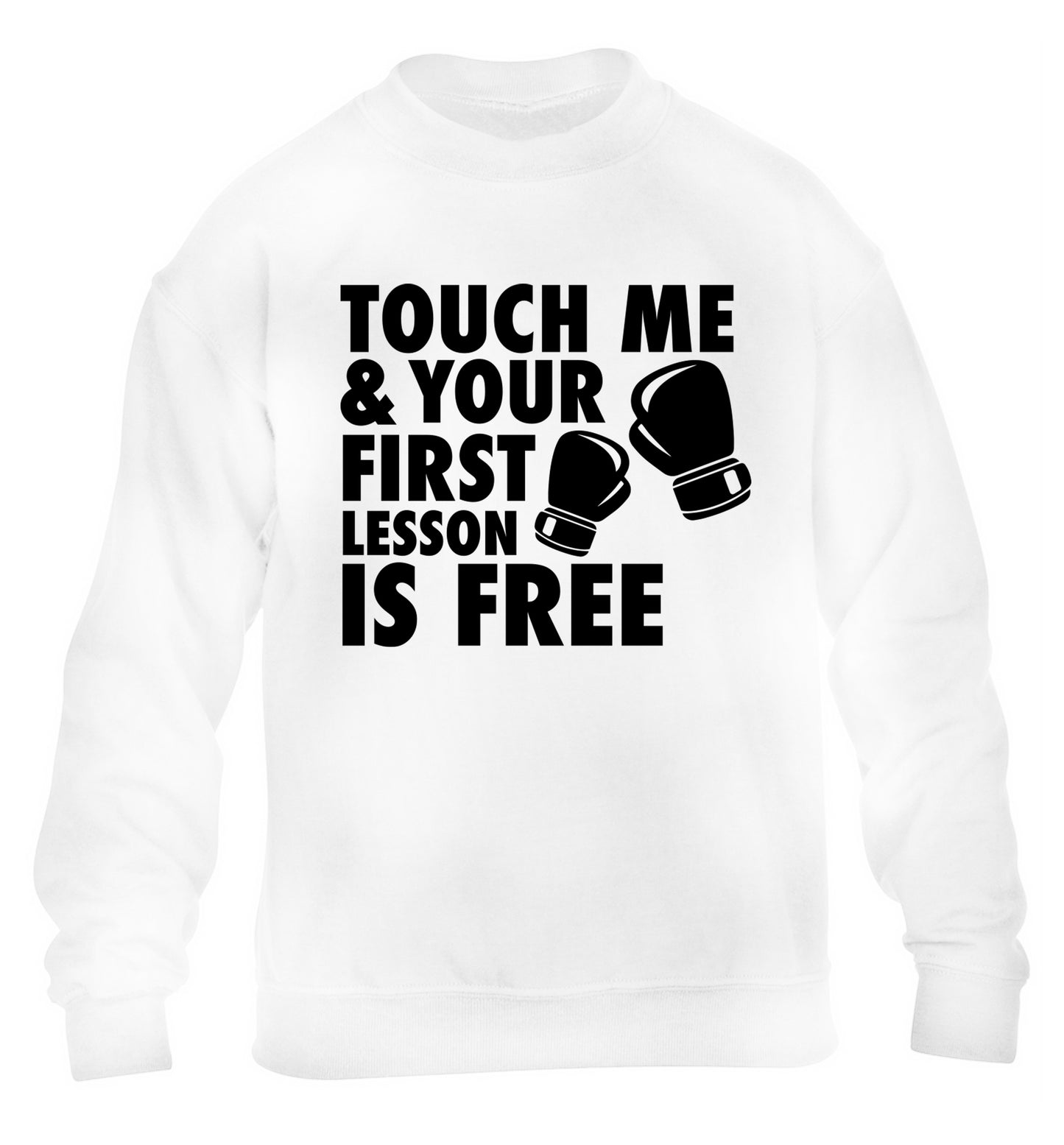 Touch me and your First Lesson is Free  children's white sweater 12-13 Years