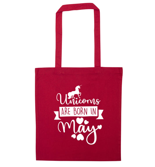 Unicorns are born in May red tote bag
