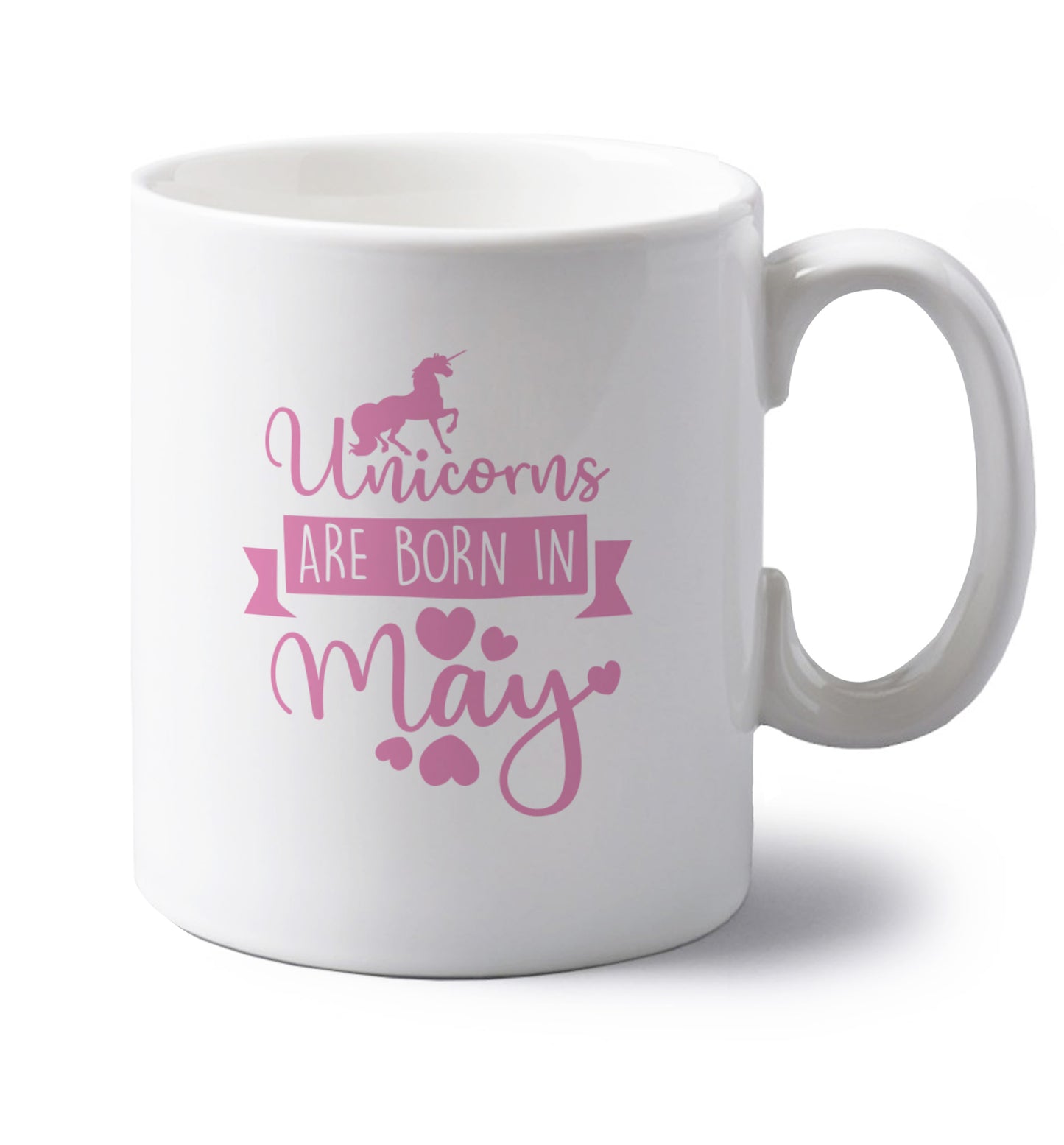 Unicorns are born in May left handed white ceramic mug 