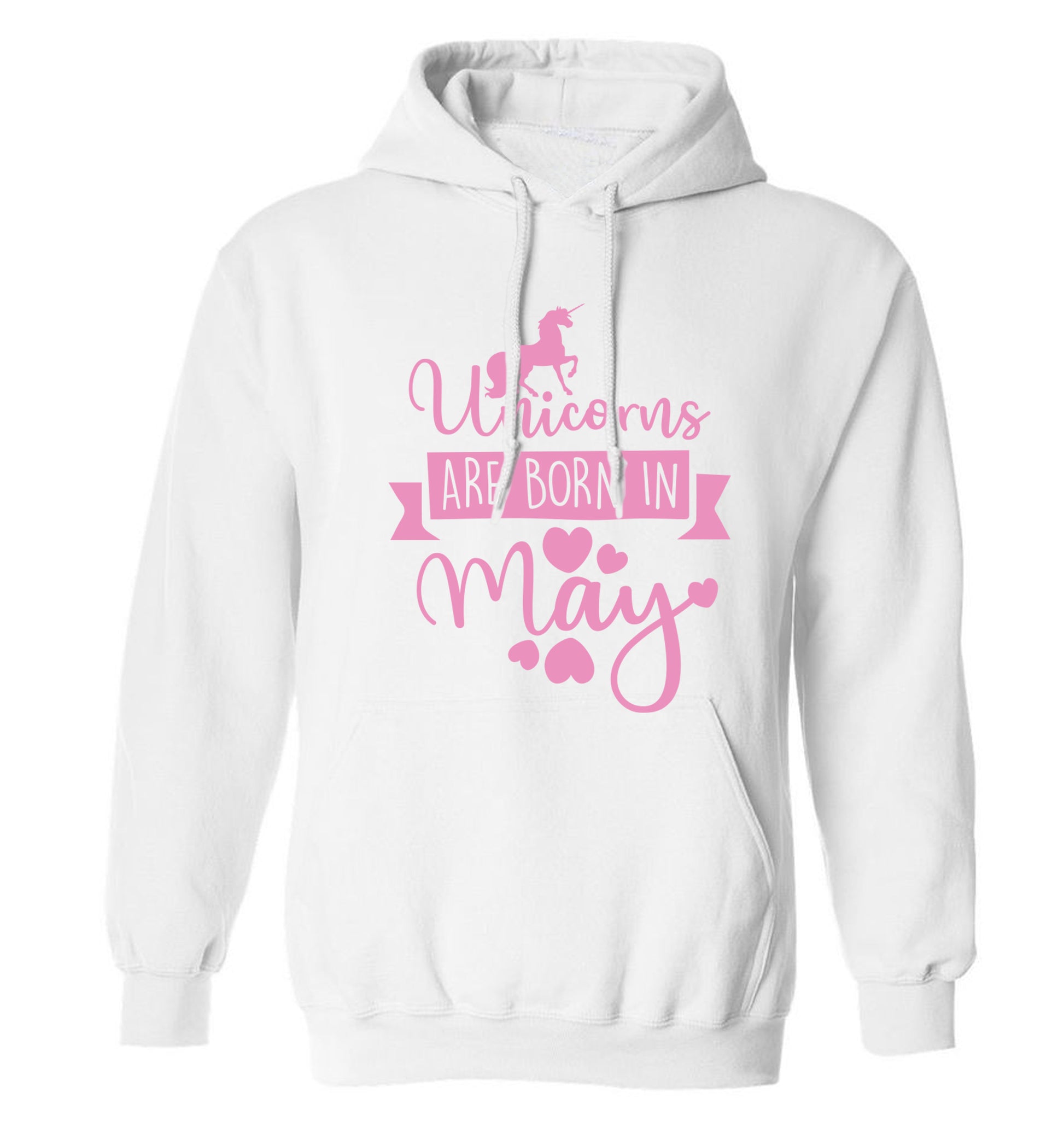 Unicorns are born in May adults unisex white hoodie 2XL