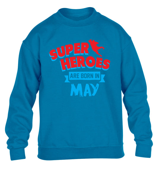 Superheros are born in May children's blue sweater 12-13 Years