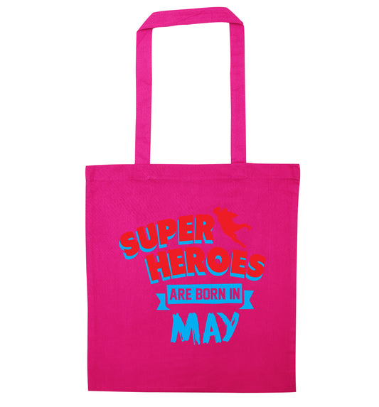 Superheros are born in May pink tote bag