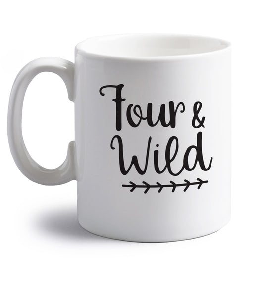 Four and wild right handed white ceramic mug 