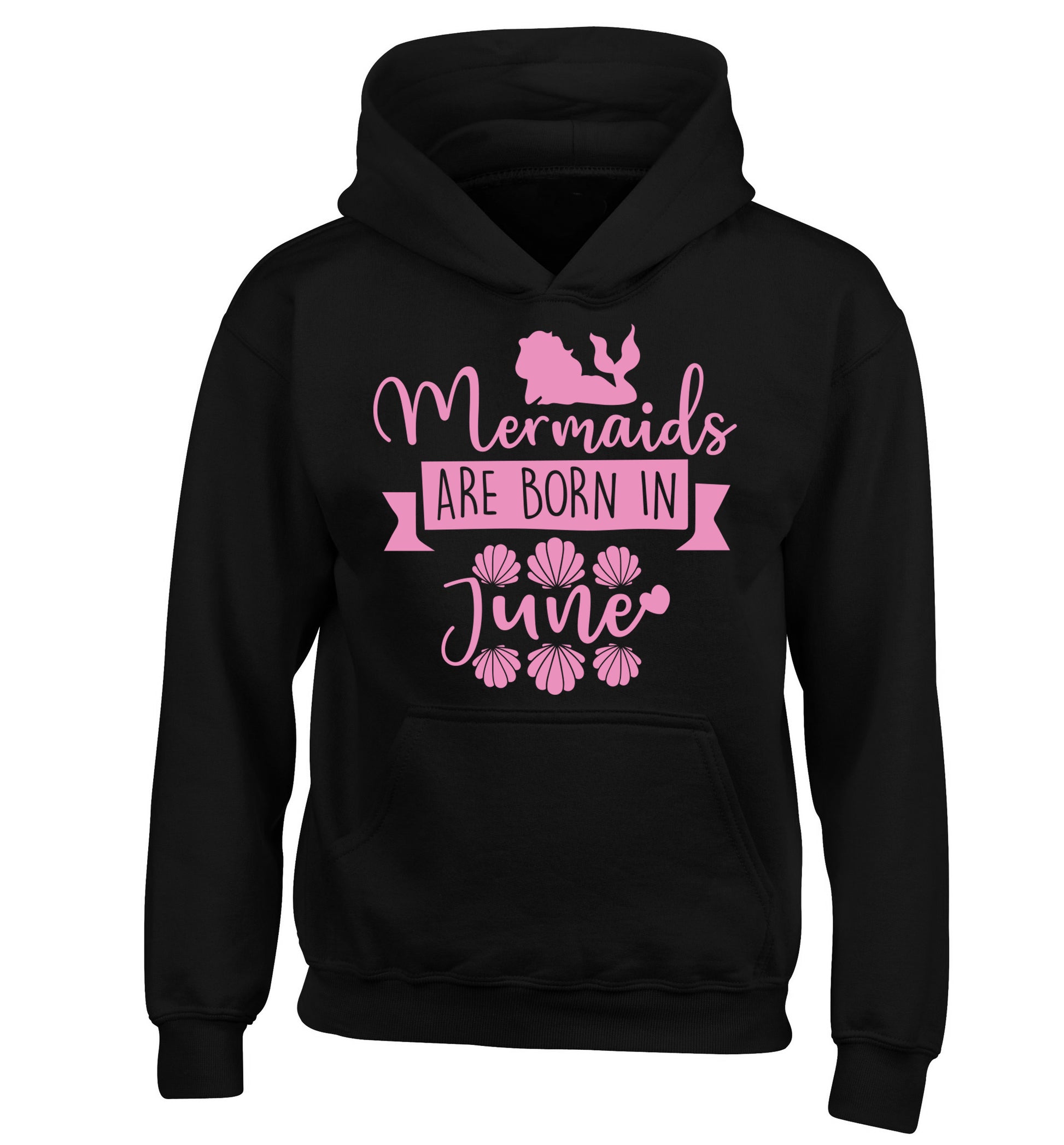 Mermaids are born in June children's black hoodie 12-13 Years