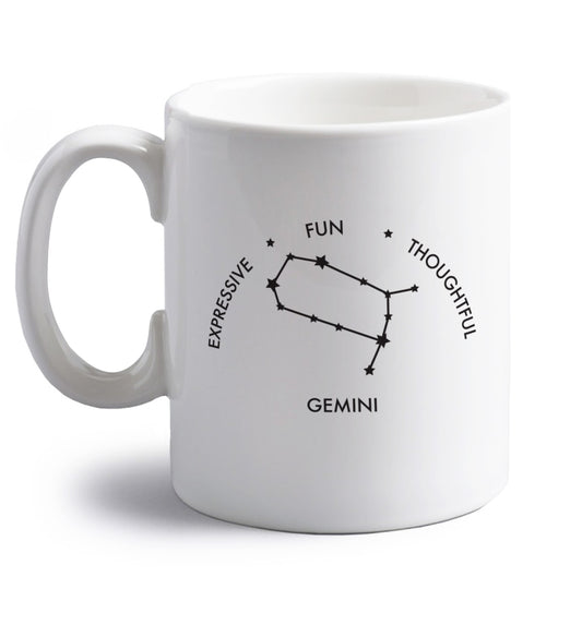 Gemini: Expressive, fun, thoughtful right handed white ceramic mug 