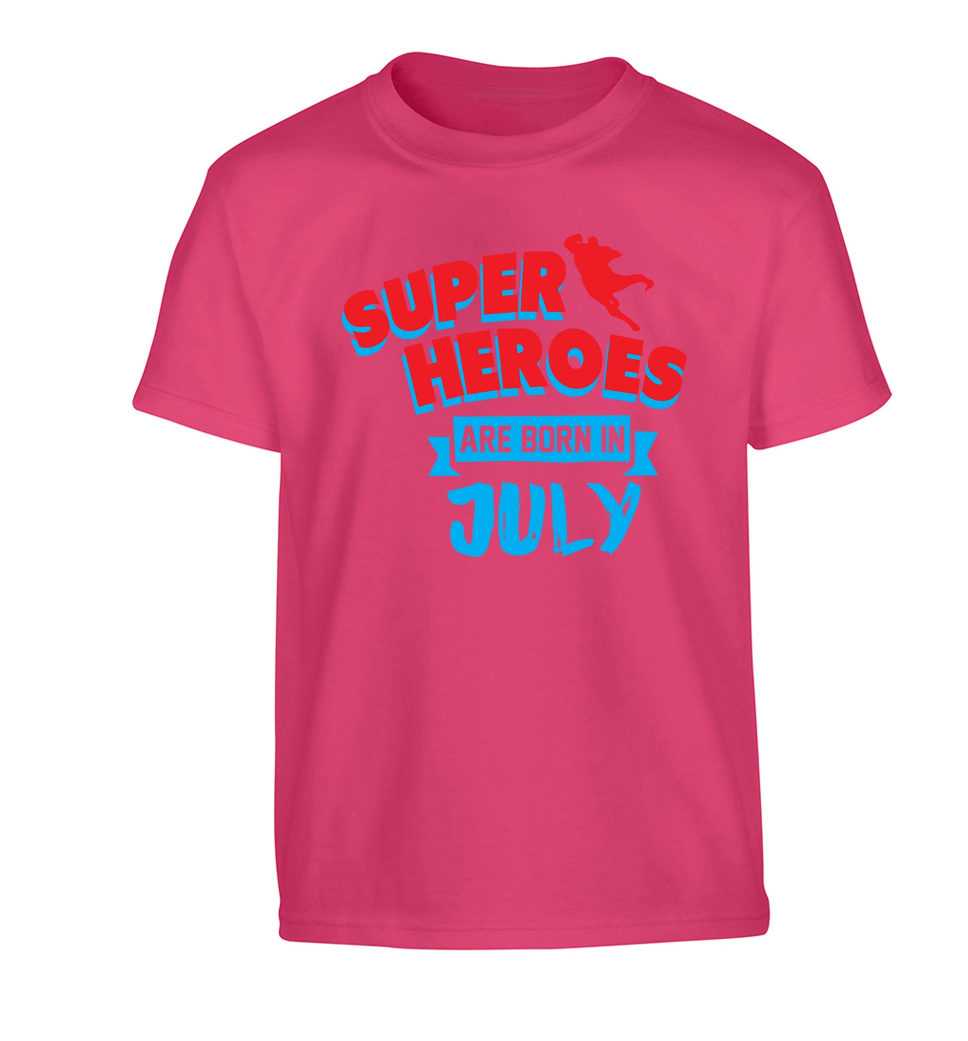 Superheroes are born in July Children's pink Tshirt 12-13 Years