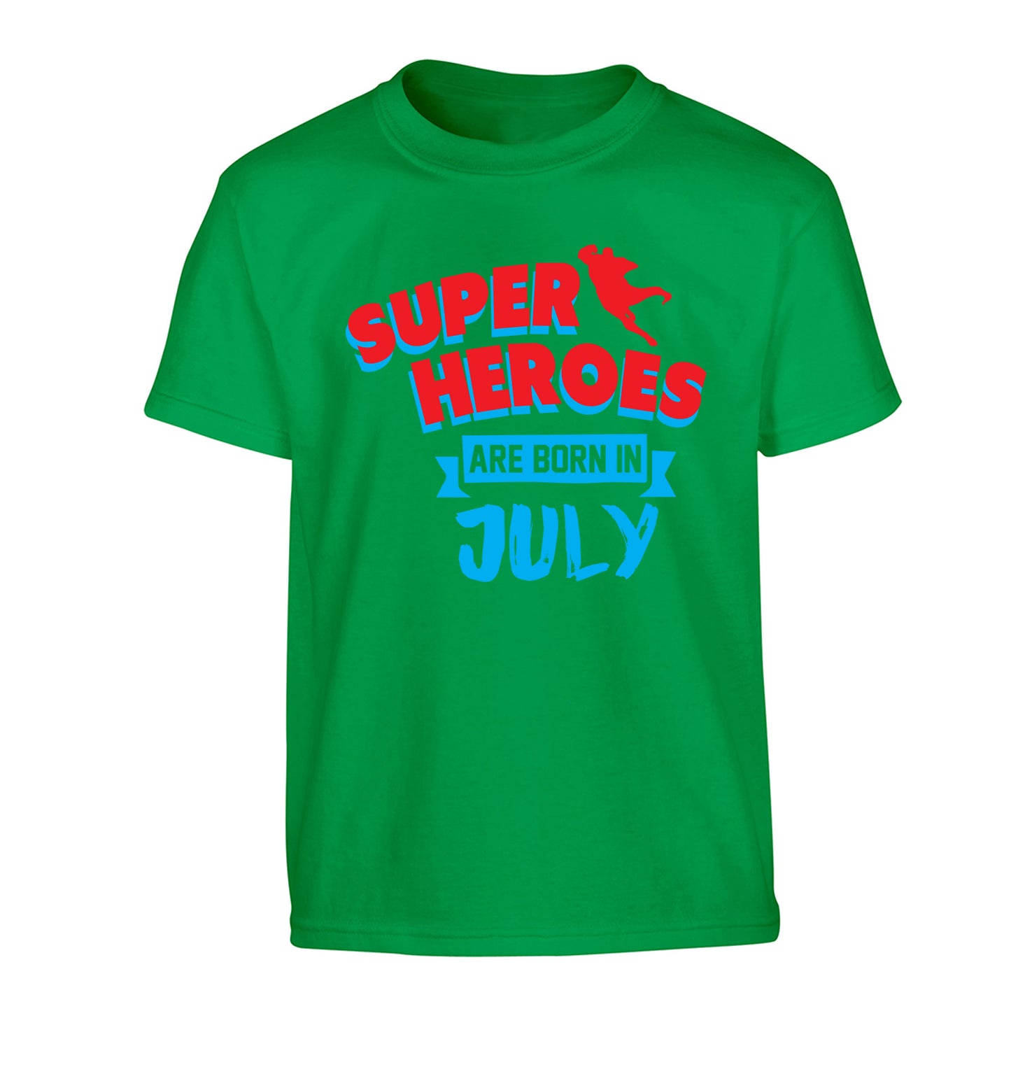 Superheroes are born in July Children's green Tshirt 12-13 Years