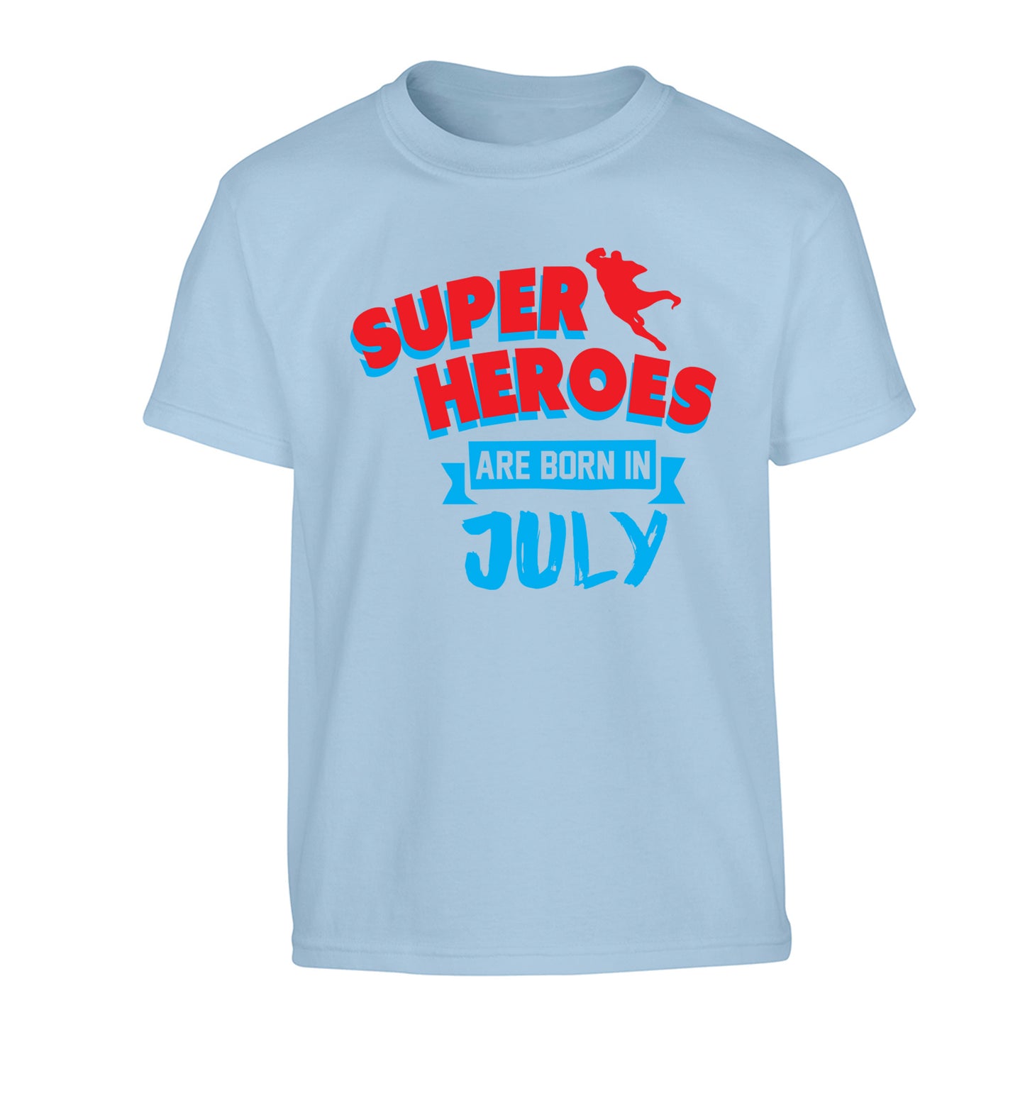 Superheroes are born in July Children's light blue Tshirt 12-13 Years