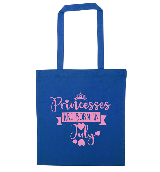 Princesses are born in July blue tote bag