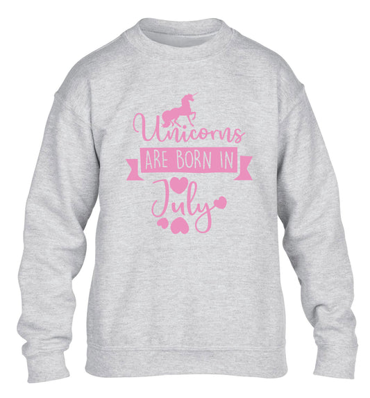 Unicorns are born in July children's grey sweater 12-13 Years