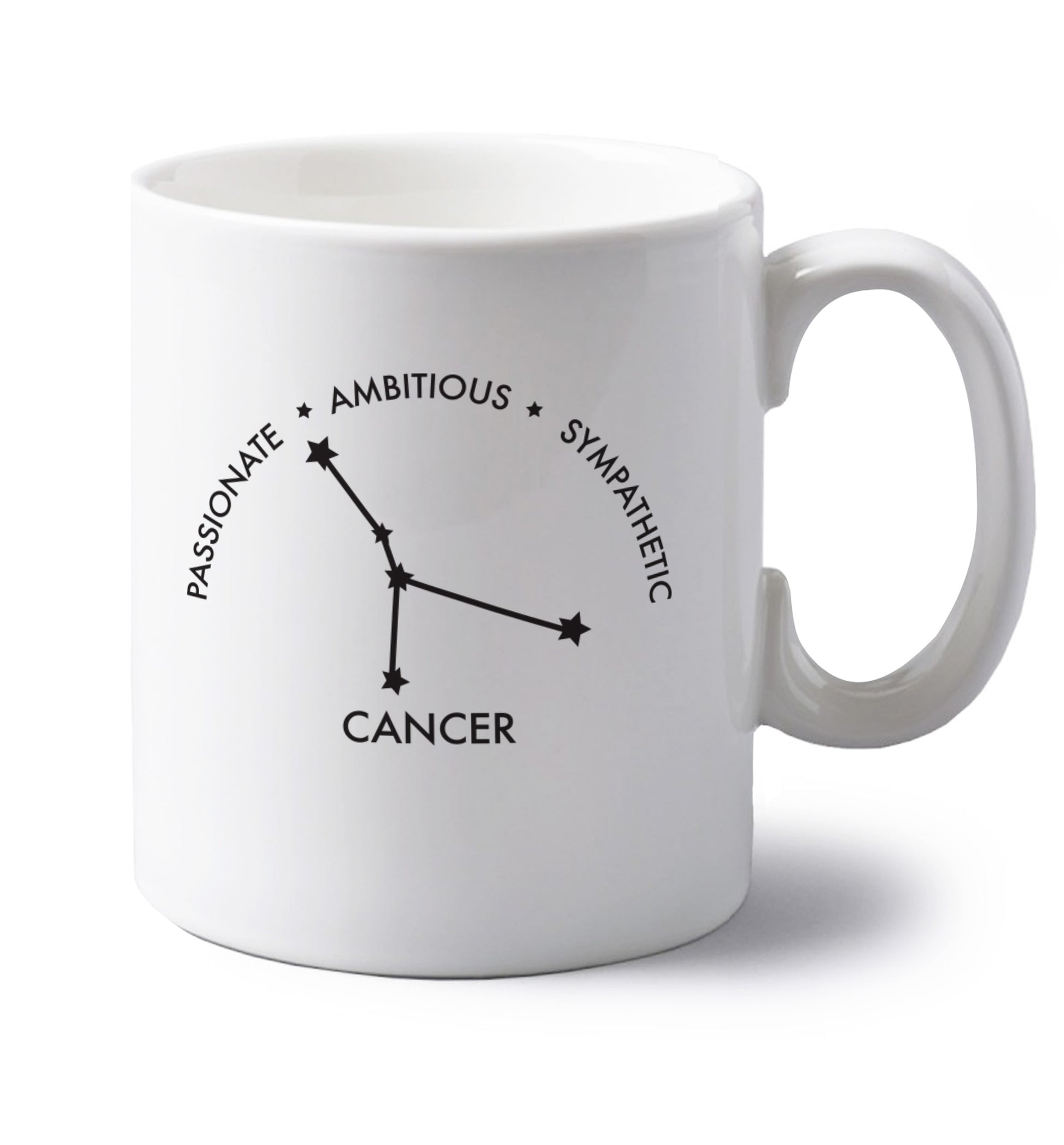 Cancer star sign passionate ambitious sympathetic left handed white ceramic mug 