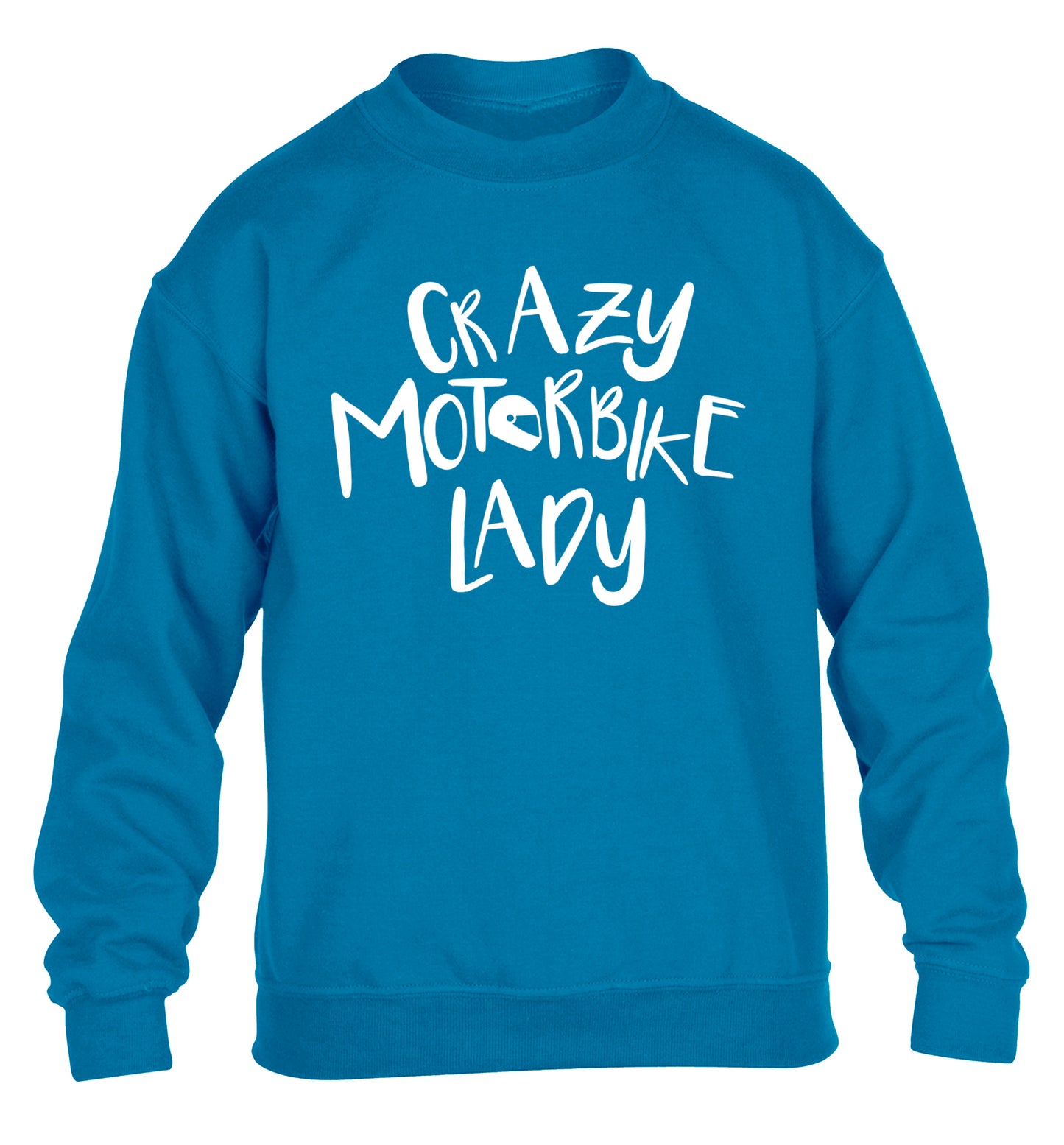 Crazy motorbike lady children's blue sweater 12-13 Years