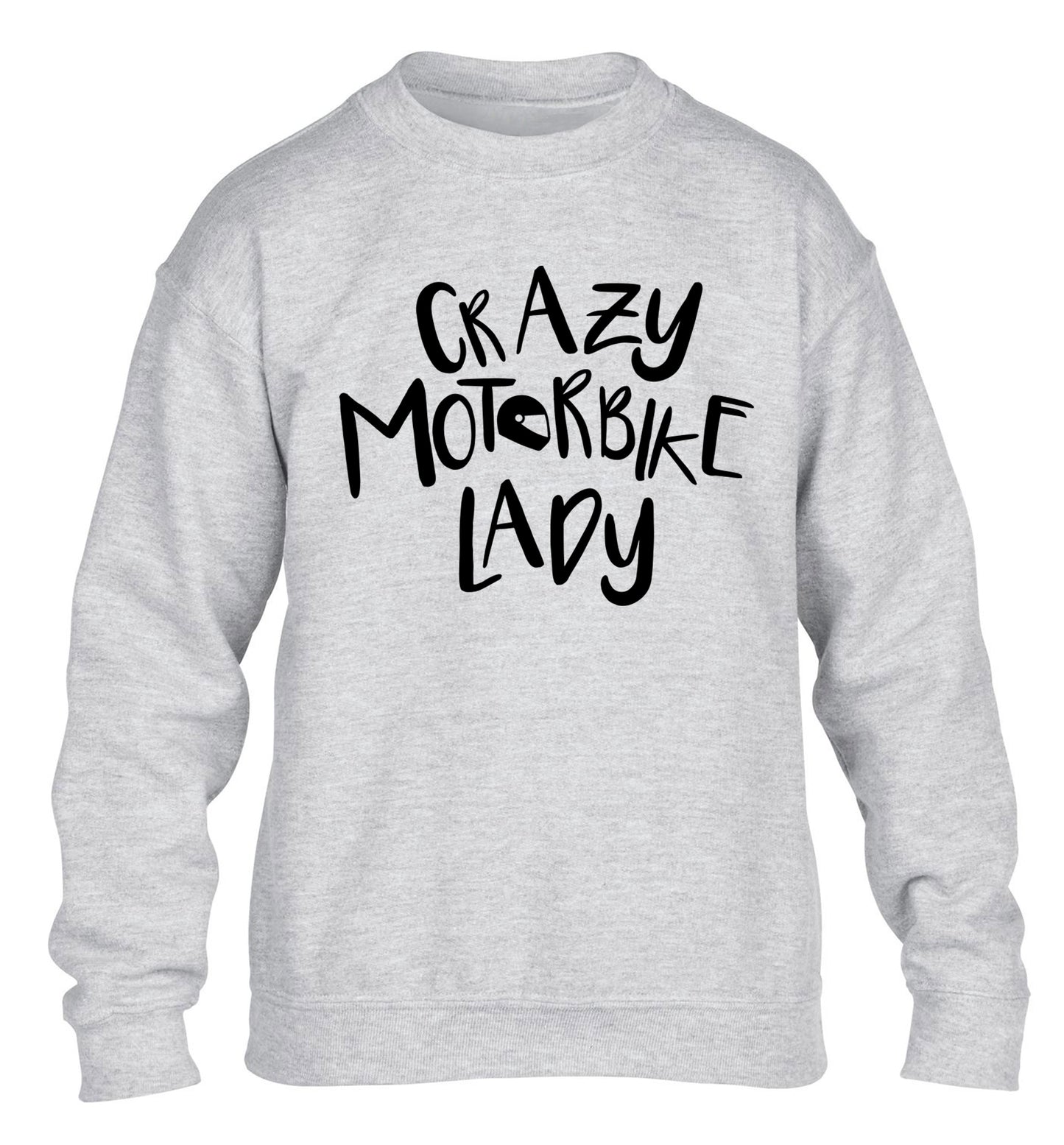 Crazy motorbike lady children's grey sweater 12-13 Years