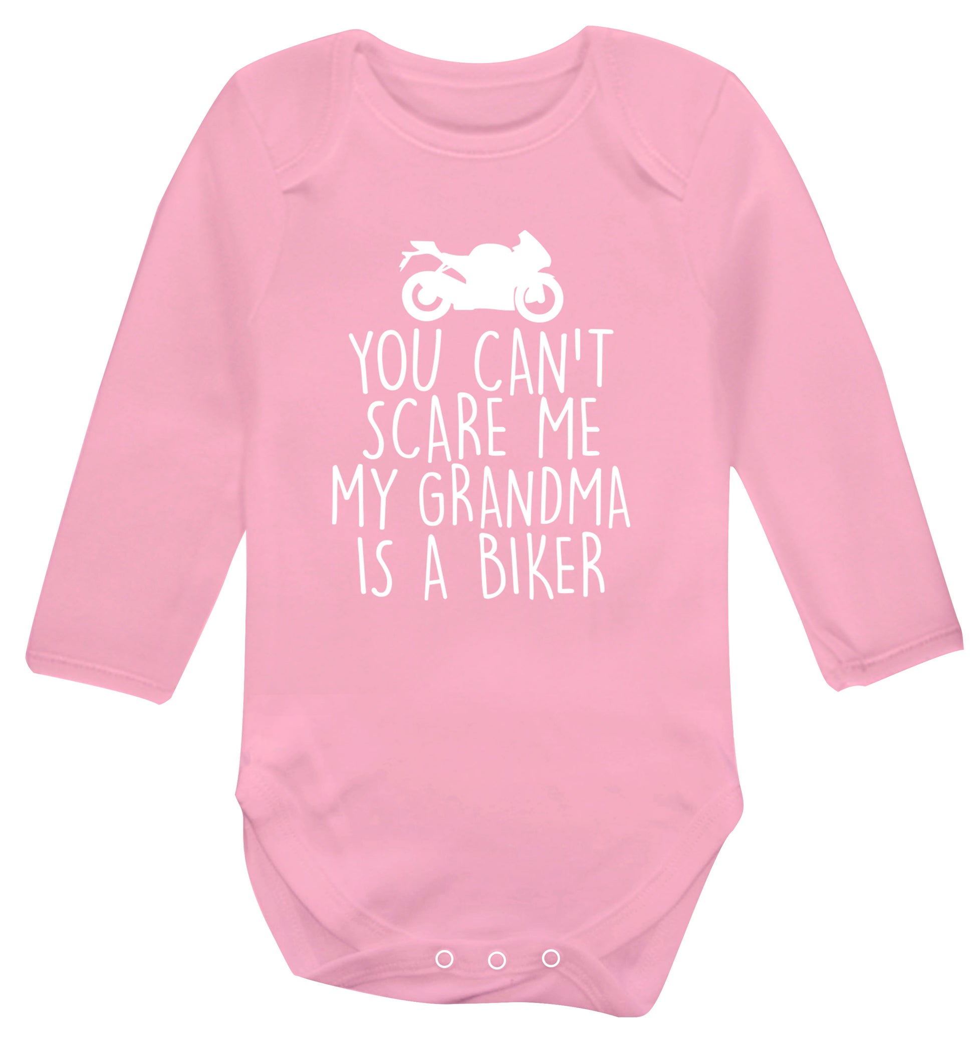 You can't scare me my grandma is a biker Baby Vest long sleeved pale pink 6-12 months