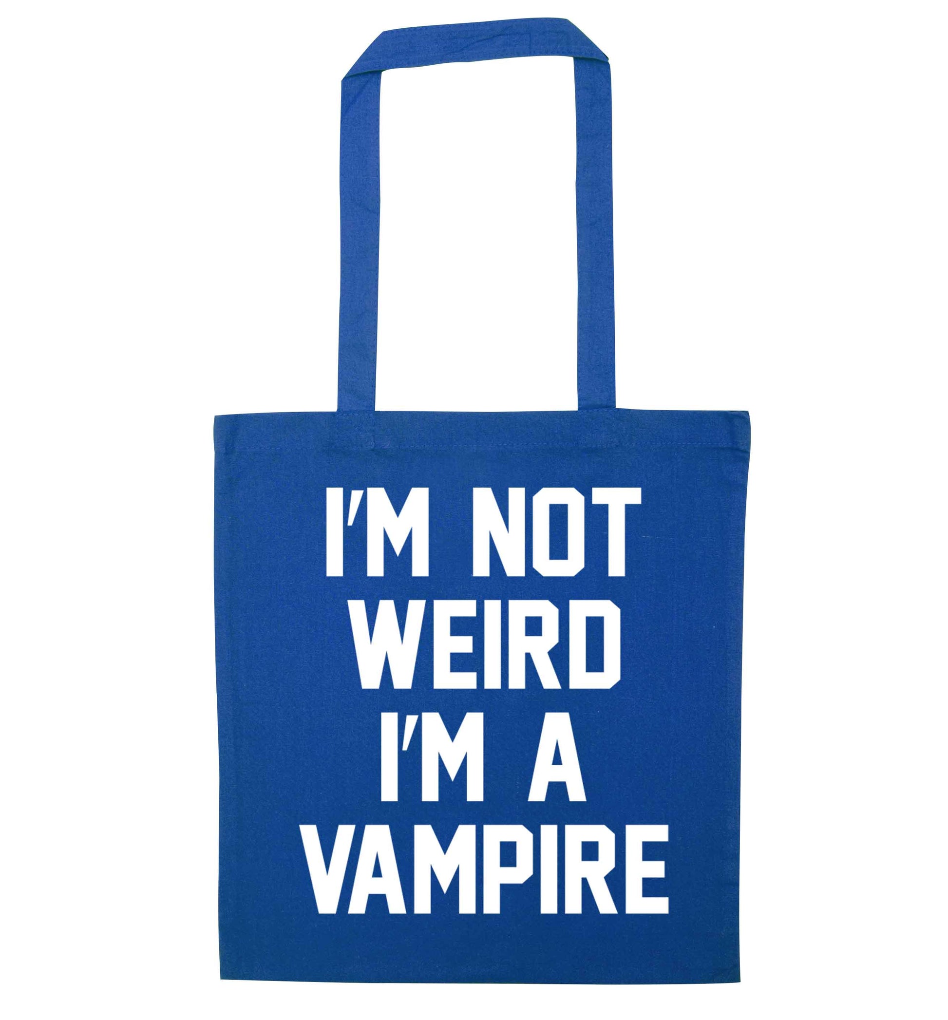 I'm not weird I'm a vampire blue tote bag