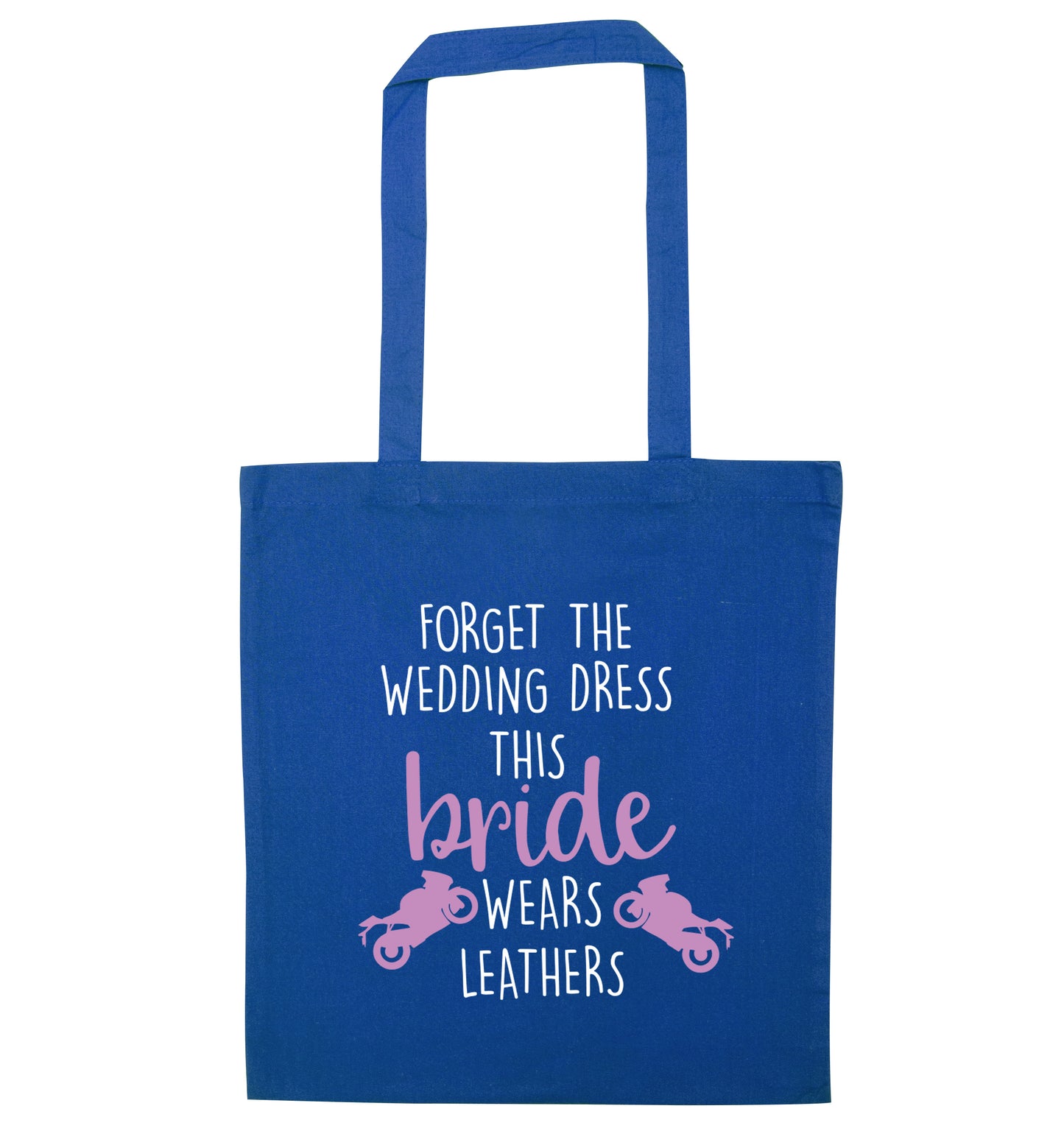 Forget the wedding dress this bride wears leathers blue tote bag