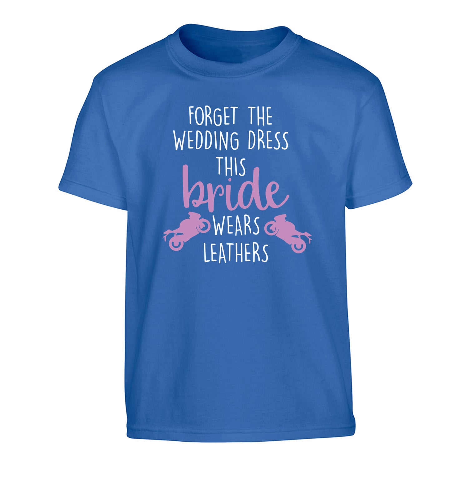Forget the wedding dress this bride wears leathers Children's blue Tshirt 12-13 Years