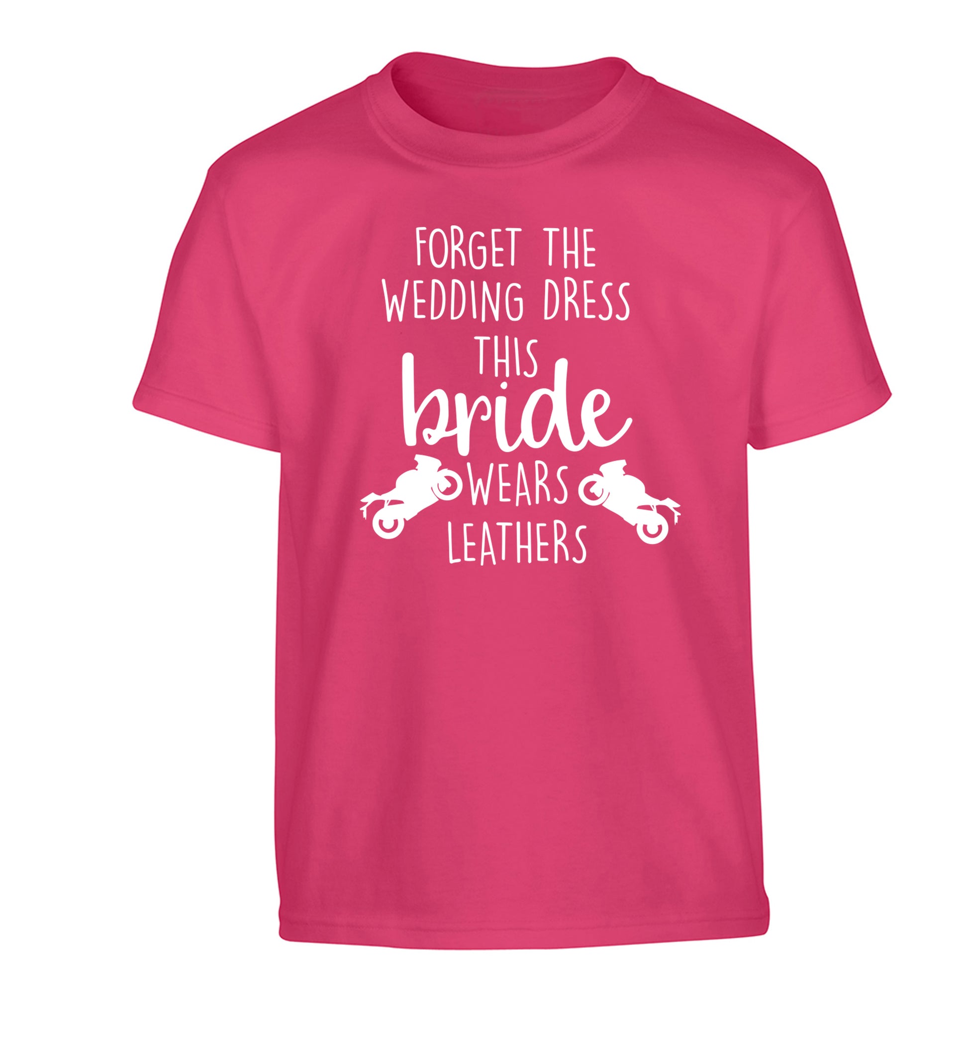 Forget the wedding dress this bride wears leathers Children's pink Tshirt 12-13 Years