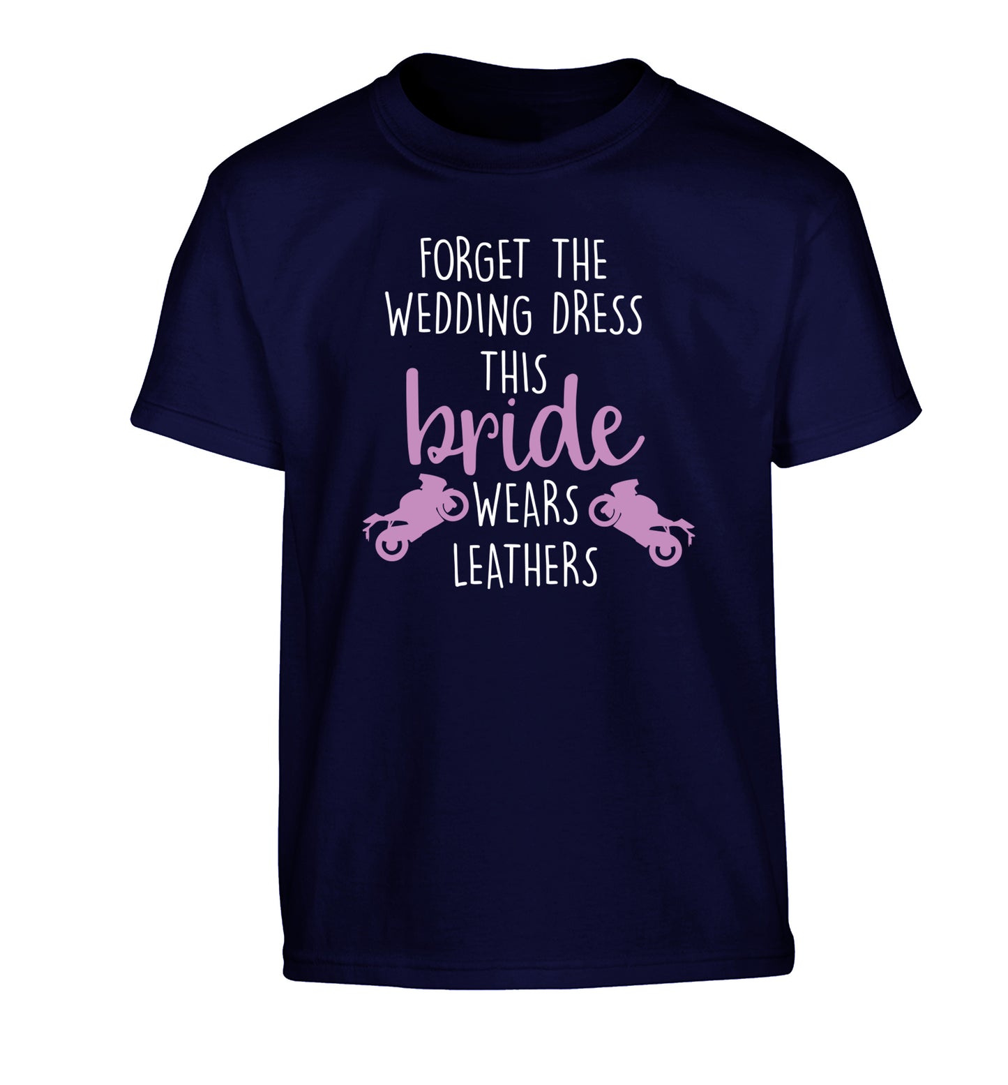 Forget the wedding dress this bride wears leathers Children's navy Tshirt 12-13 Years
