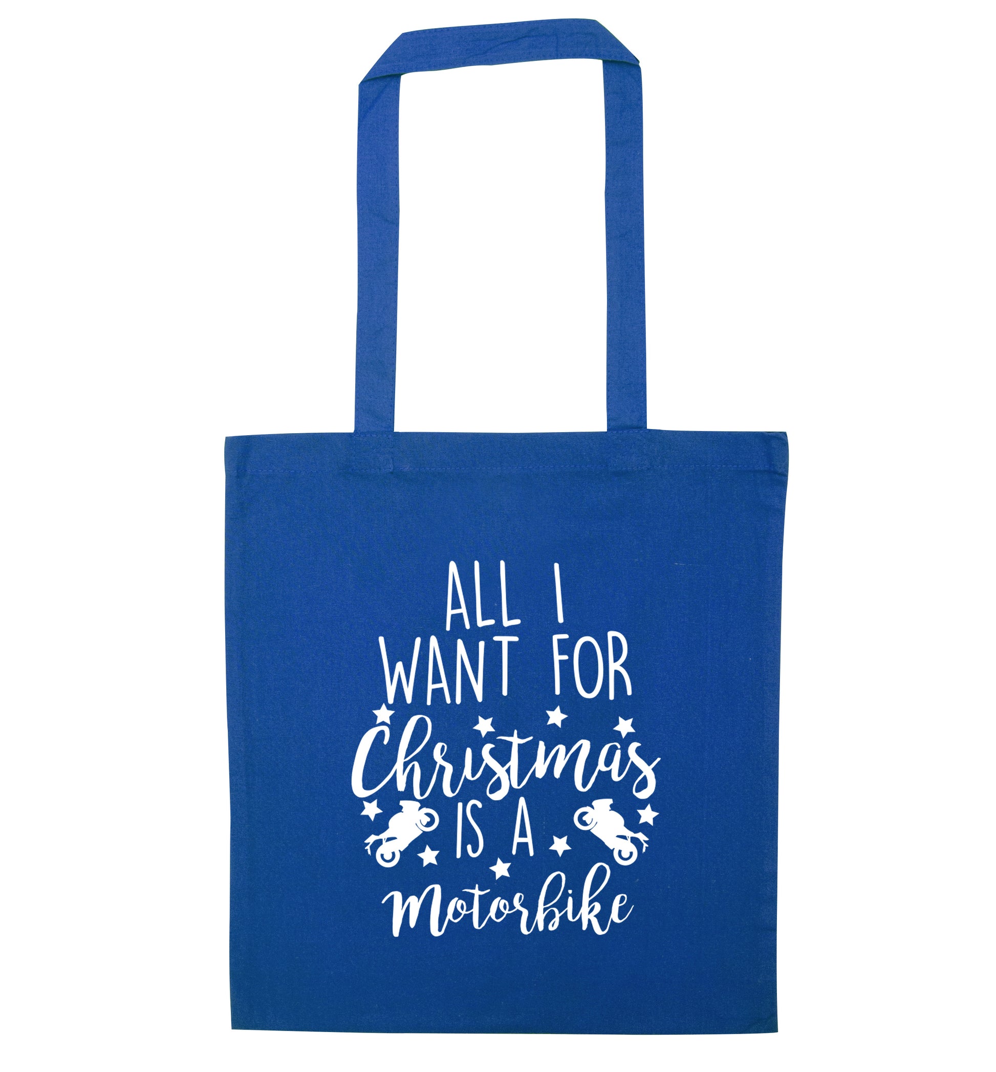 All I want for Christmas is a motorbike blue tote bag
